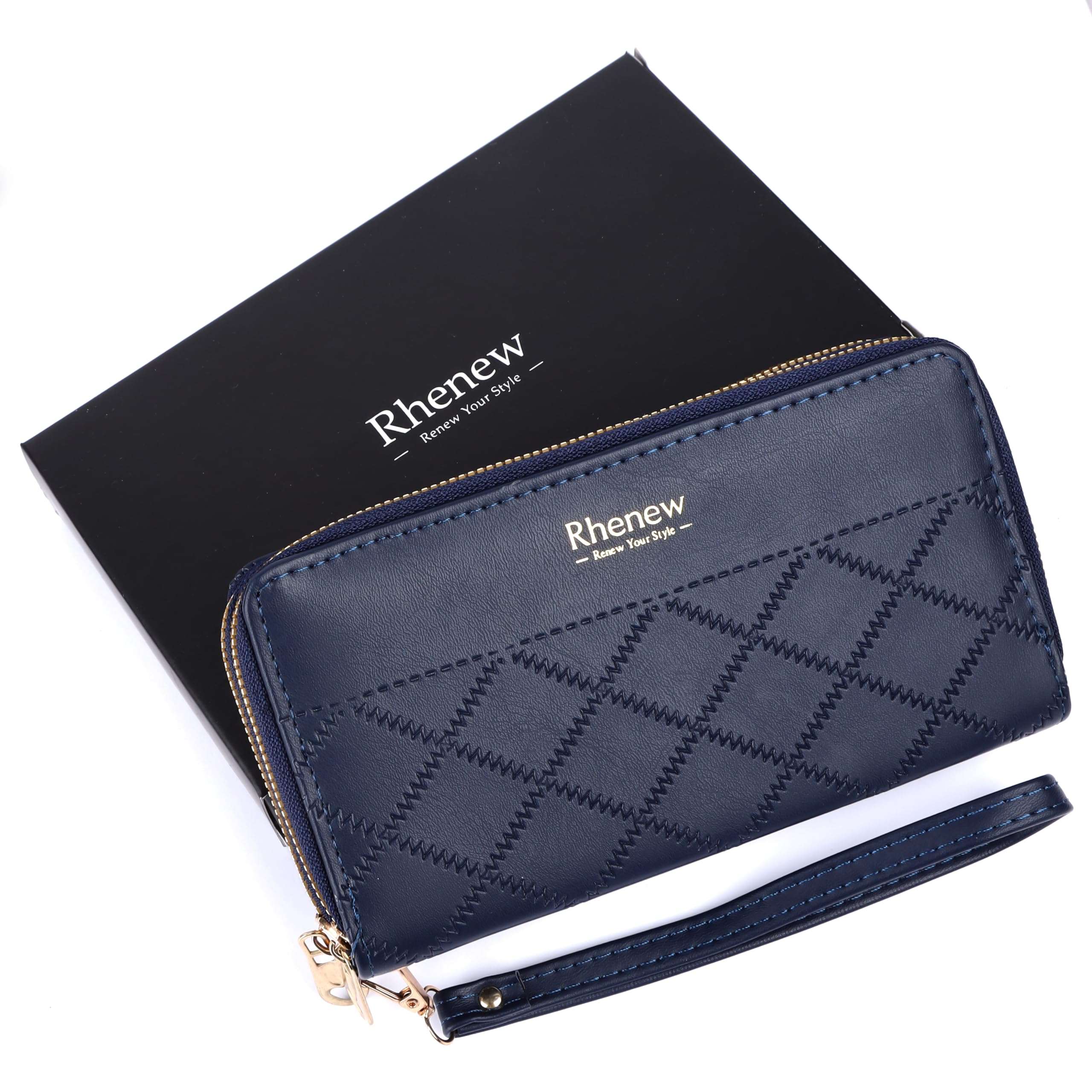 Rhenew Women's Double Zipper Wallet - Embossed Leather Clutch Purse for Everyday Use, Travel & Special Occasions