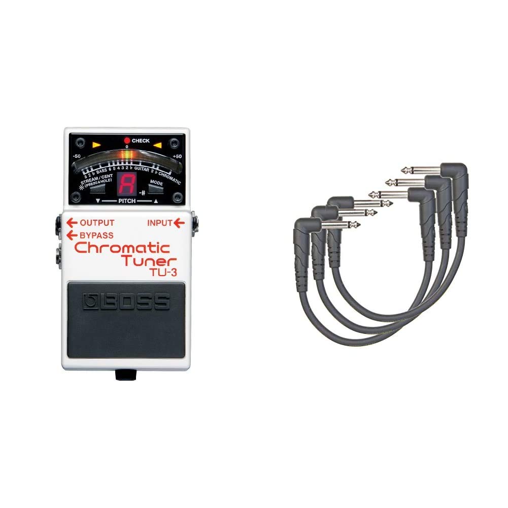 Boss TU-3 Chromatic Guitar Tuner Pedal with True Bypass | D'Addario Premium Guitar Cables 3-Pack | Perfect for Live Performances & Studio Recording