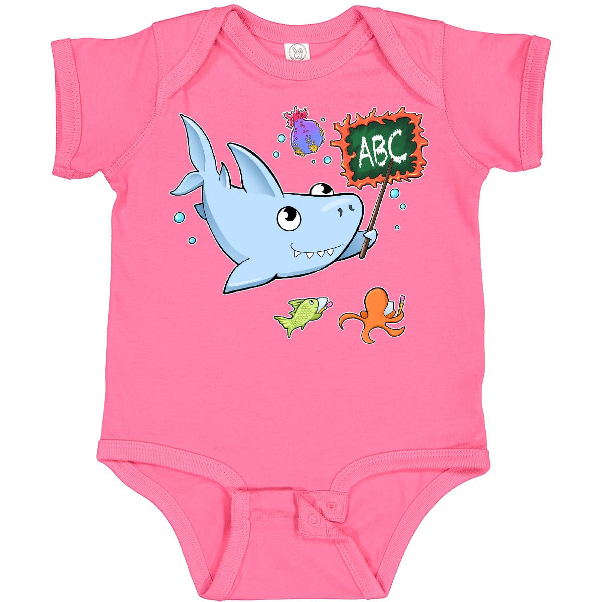 Inktastic Teacher Shark with School of Fish Baby Bodysuit - Cute Baby Onesie for Teachers, Shark Lovers & School Themes - Perfect for Daycare, Preschool & Family Gifts