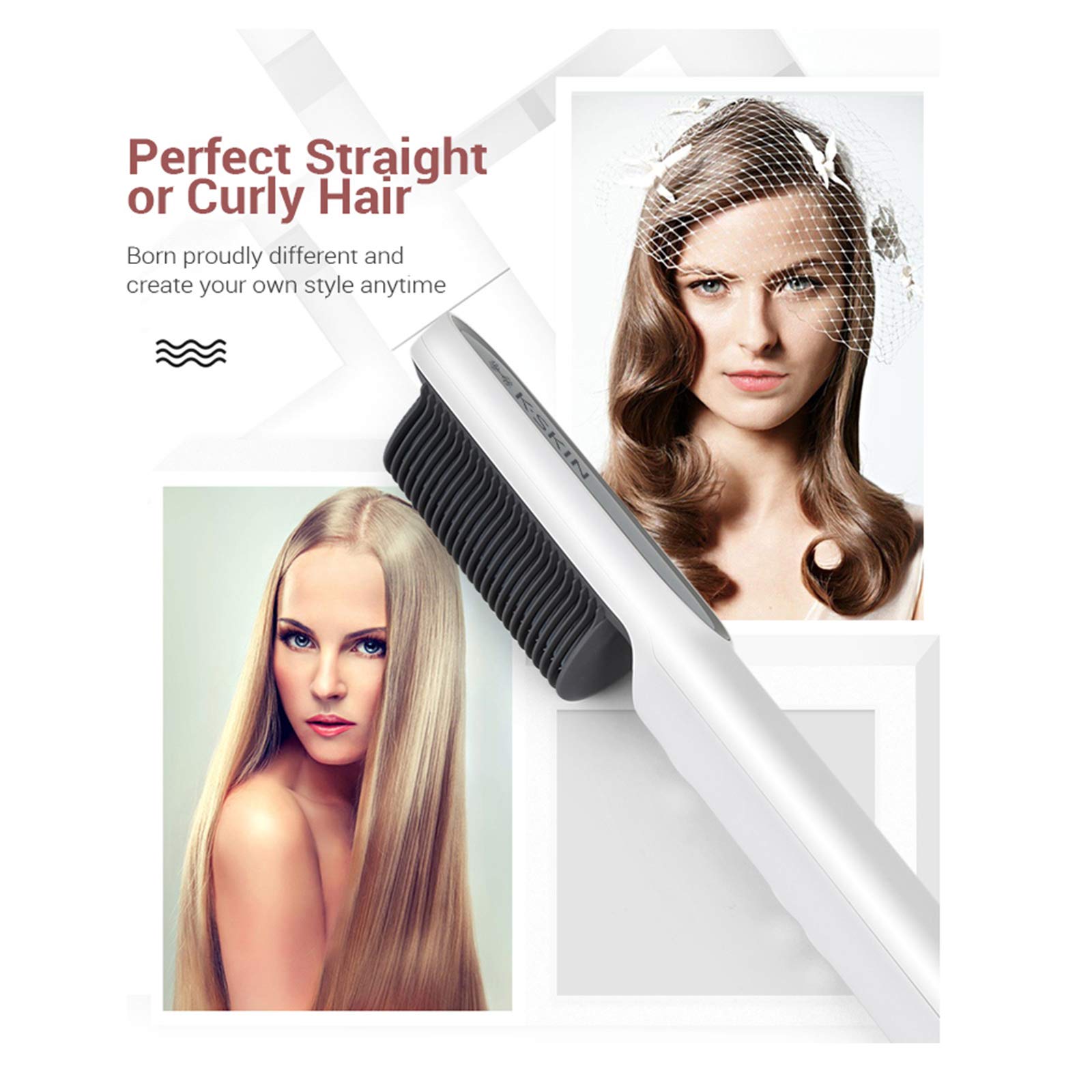 2-in-1 Ionic Hair Straightener Brush & Hot Curler Comb for Women - 5 Adjustable Heat Settings with Anti-Scald Protection (Black/Rosy, EU Plug) | Perfect for Home Use, Travel & Salon-Quality Styling