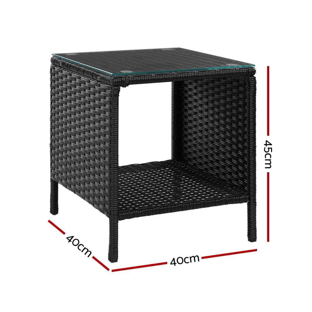 Black Rattan Coffee Side Table - Wicker Desk for Outdoor Garden Furniture - Perfect for Patio, Balcony, and Poolside Relaxation
