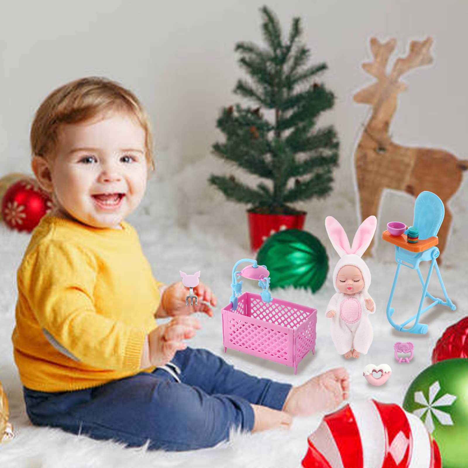 ONEST 16-Piece 4-Inch Mini Baby Doll Set with Clothes & Accessories - Perfect for Collectors, Kids Playtime, and Dollhouse Decor