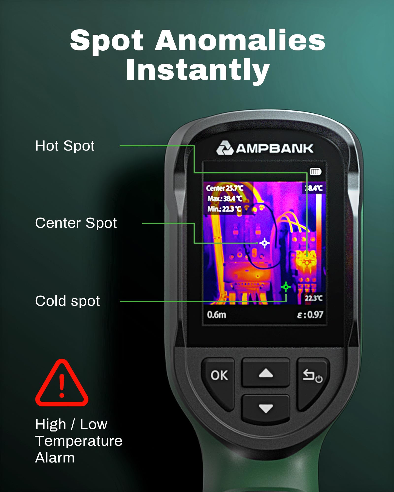 H128 Handheld Thermal Imaging Camera - 240x240 TISR Resolution, 25Hz IR Camera with -4°F to 842°F Range | 24H Battery Life, Temperature Alarm & IP65 Protection | for Home Inspection, Electrical Maintenance & HVAC Diagnosis