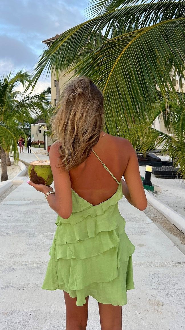 Cassidi Mini Dress for Women - Sage Green Summer Casual Flowy Short Sleeve Dress for Beach, Party & Date Night