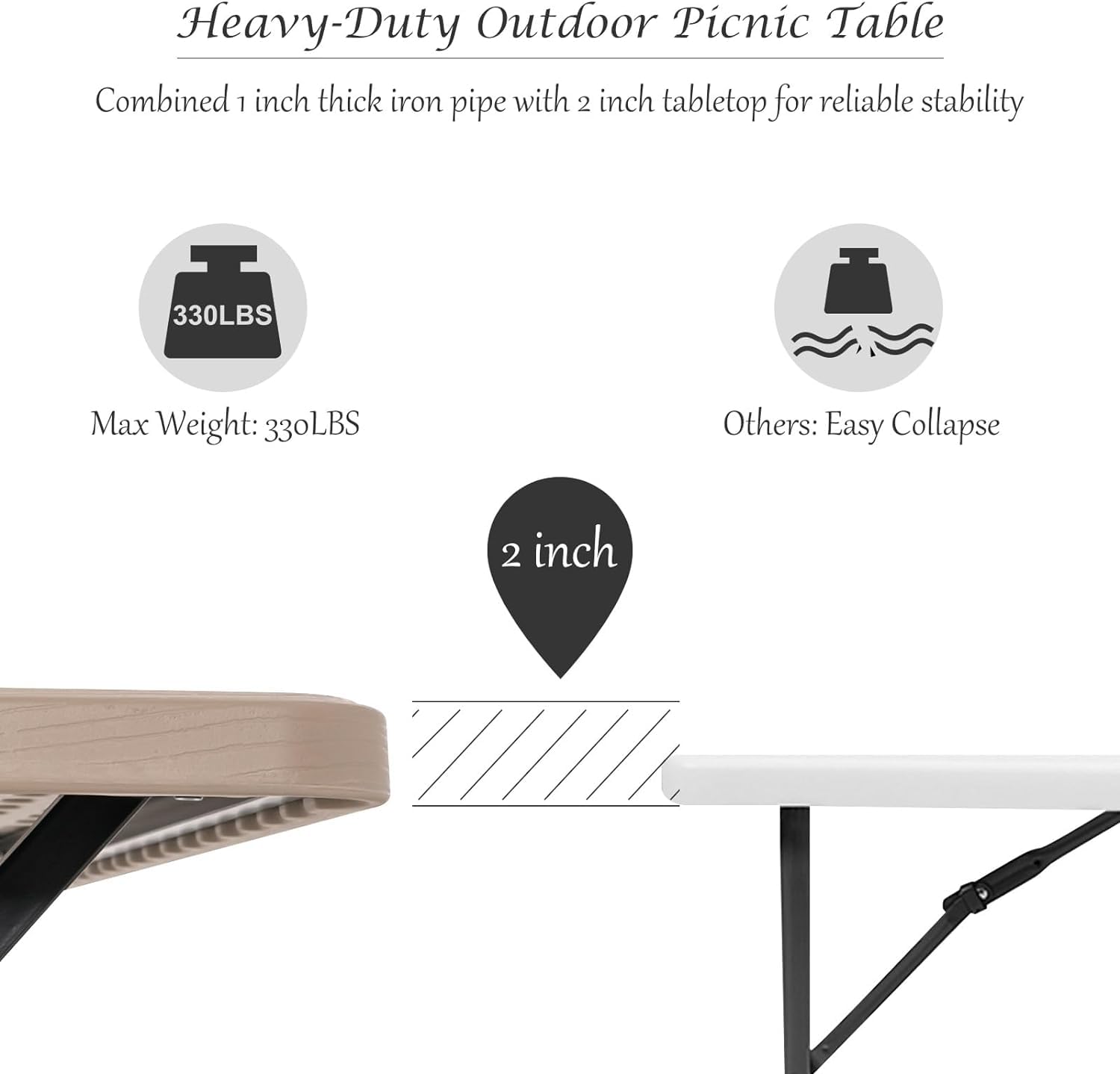 MEDIMALL Portable Picnic Table with Benches - All-Weather Outdoor Dining Set with Metal Frame & Durable Plastic Tabletop - Perfect for Camping, Backyard BBQs, Garden Parties & Picnics (Gray)