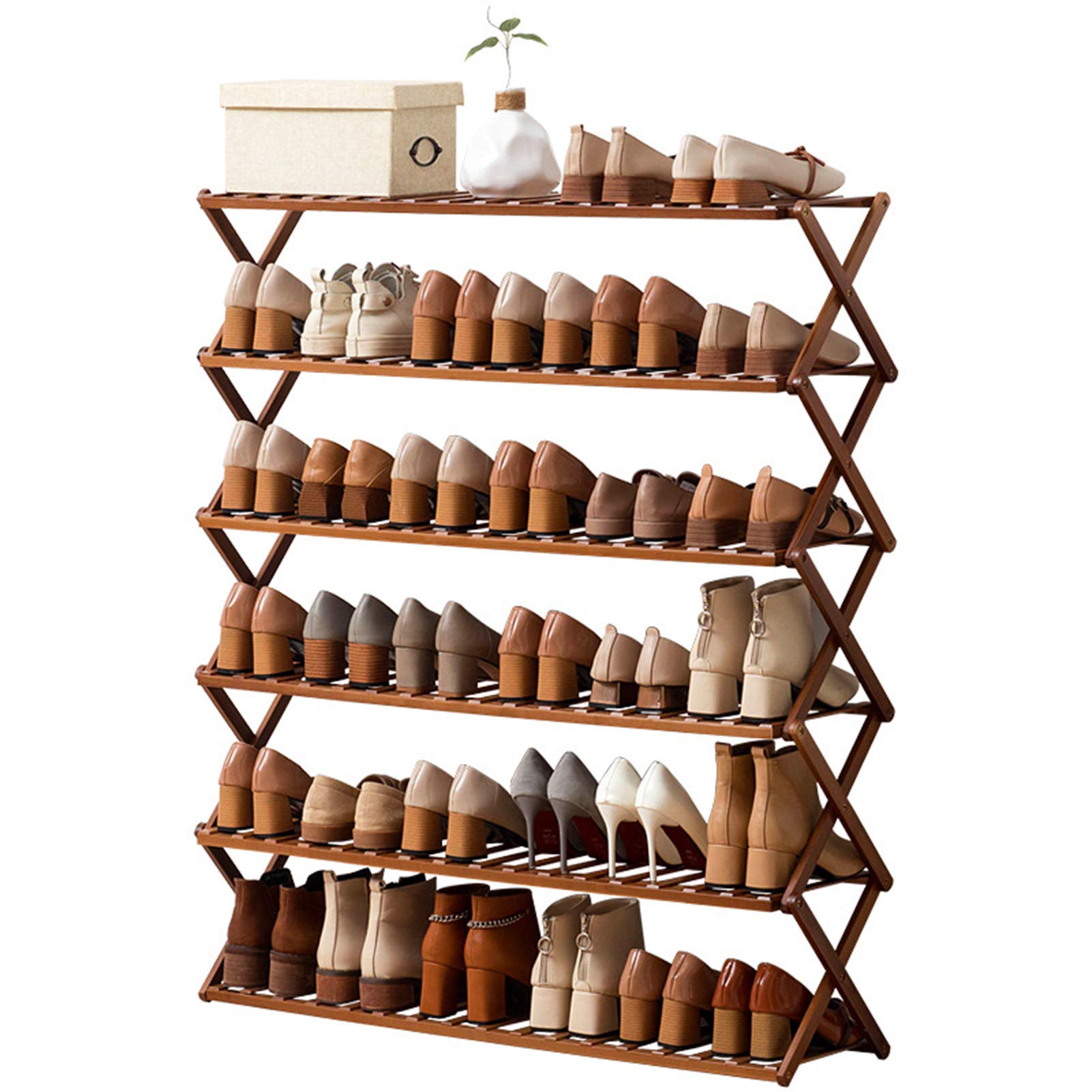 DUTUI Foldable Bamboo Shoe Rack - Space Saving Shoe Organizer for Entryway, Closet & Dorm Room | Multi-Layer Dustproof Shoe Storage Cabinet | No Assembly Required | Perfect for Small Apartments & Home Organization