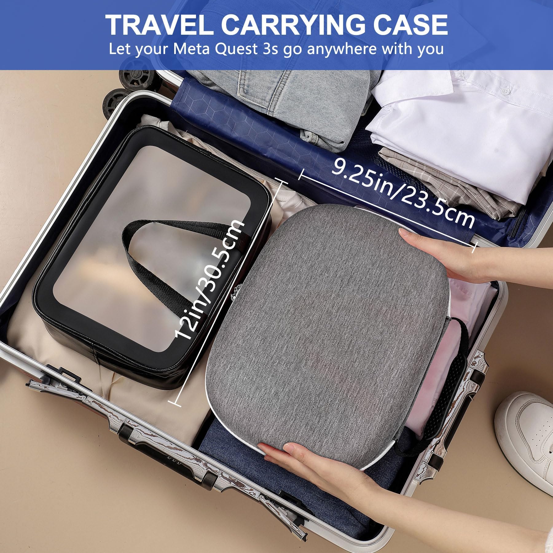 MS.CLEO Hard Carrying Case for Oculus Quest 3/Meta Quest 3 - Compact Protective Hard Shell VR Headset Storage Case - Compatible with Elite Strap Battery Version - Perfect for Travel, Home Storage & VR Gaming Accessories (Gray)