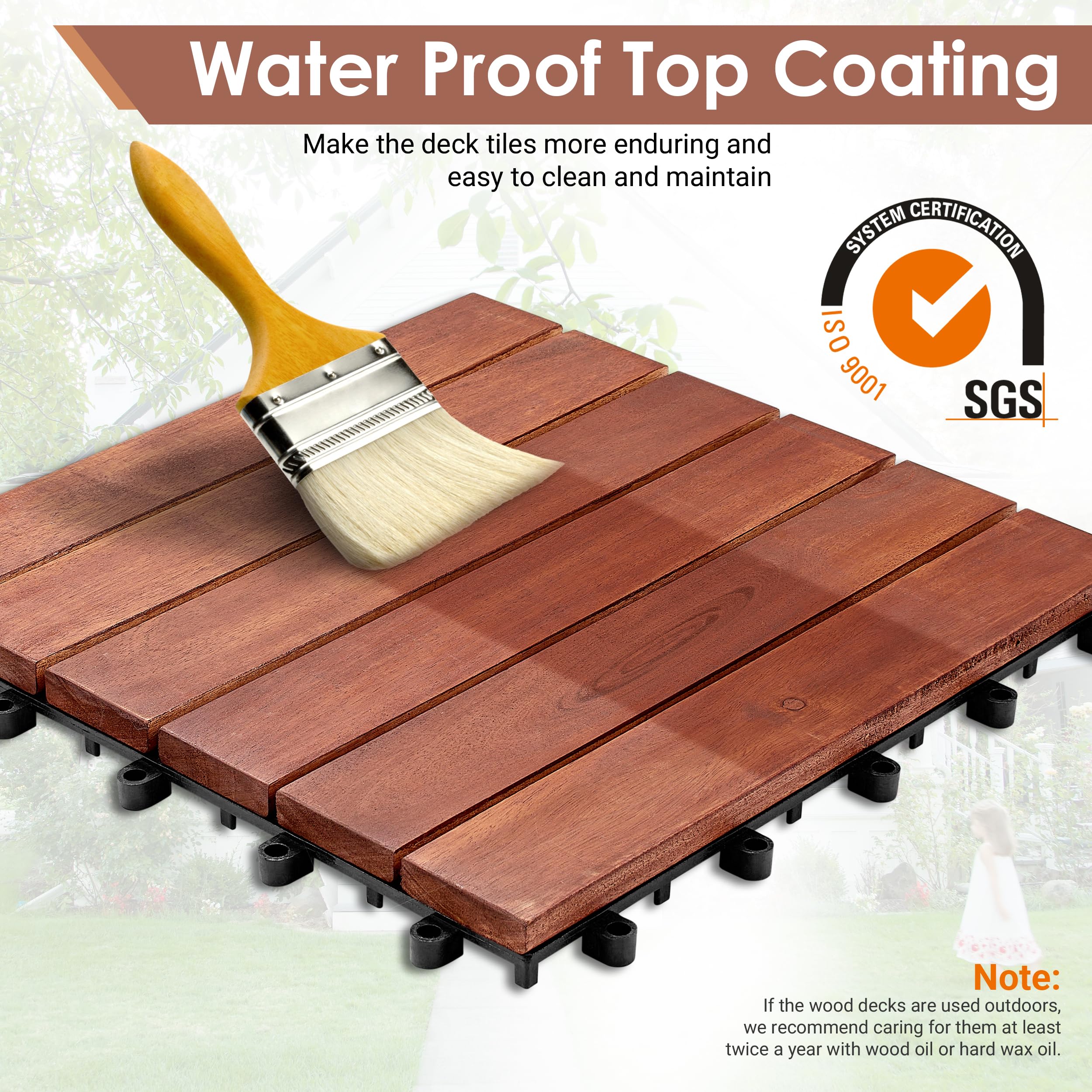 PrimeZone 54 PCS Solid Acacia Wood Interlocking Patio Deck Tiles - 12