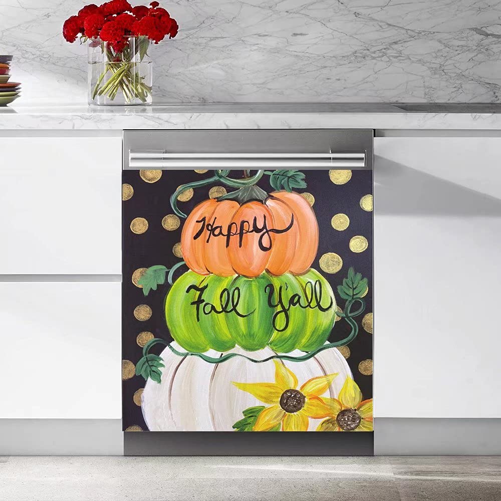 Happy Fall Pumpkin Farmhouse Dishwasher Sticker - Waterproof Vinyl Decal for Kitchen Decor (23
