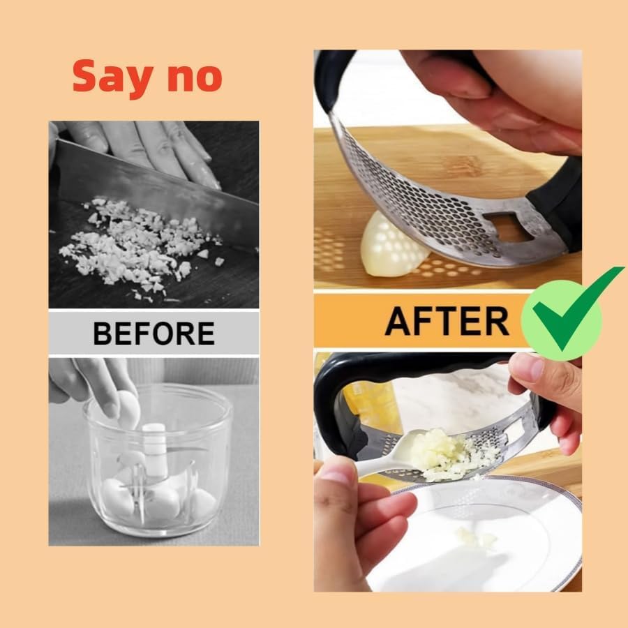 Stainless Steel Garlic Press & Ginger Grinder - Easy to Clean Kitchen Tool for Cooking & Baking