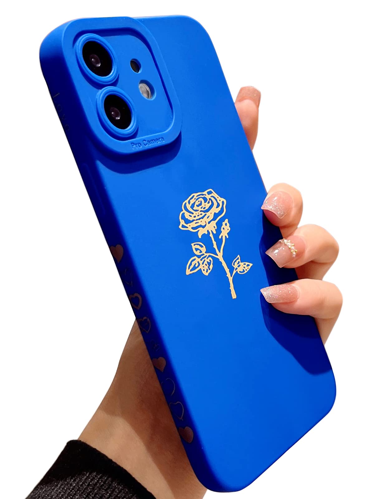 Qokey iPhone 11 Case (6.1 Inch 2019 Model) - Rose Gold Flower Design, Shockproof TPU Protective Cover with Camera Lens Protection, Anti-Fingerprint & Anti-Scratch Phone Case for Women & Men - Perfect for Daily Use, Work & Outdoor Activities (Blue)