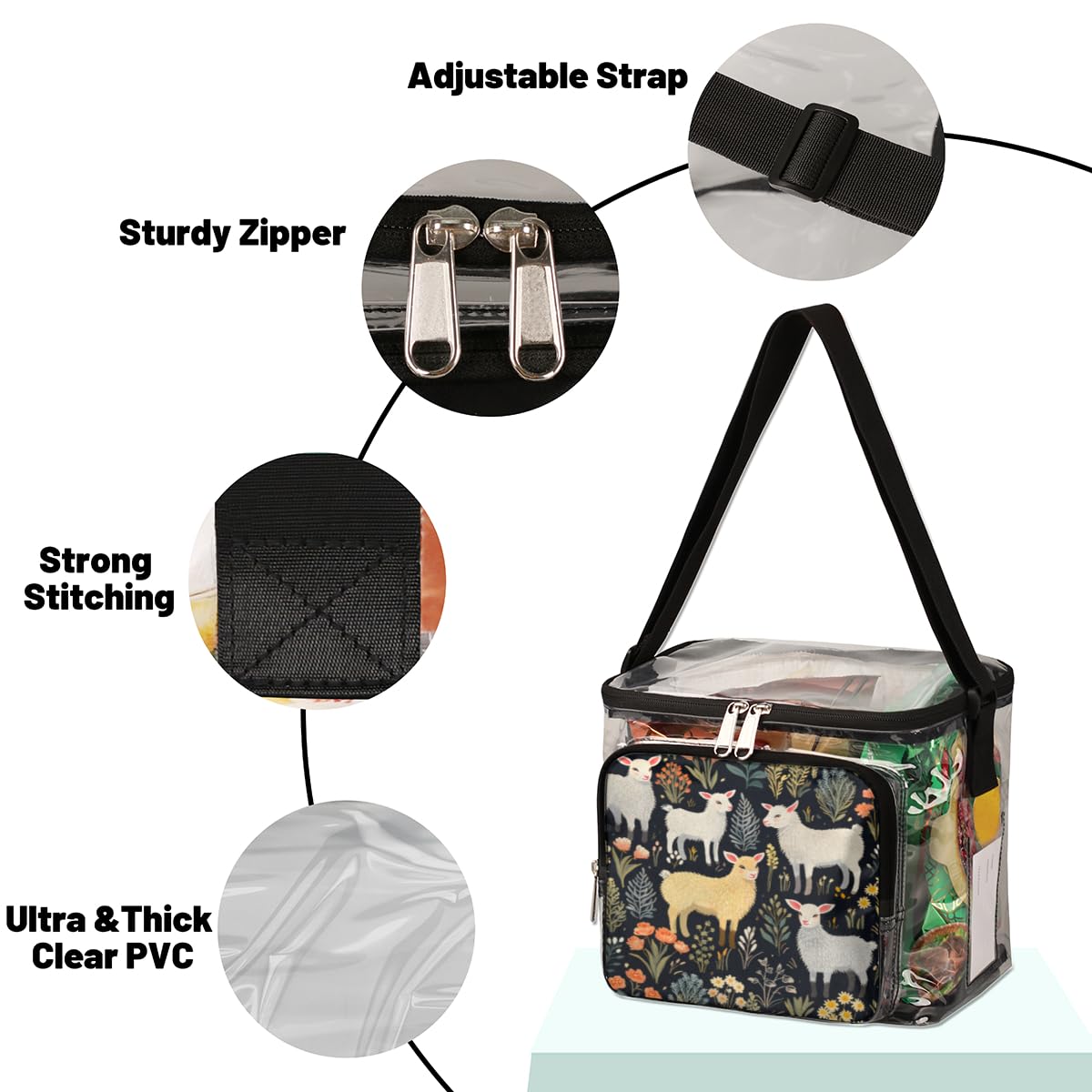 GzLeyigou Clear Llama Animal Tote Bag with Handles - Transparent Crossbody Shoulder Bag for Lunch, Travel & Outdoor Activities | Perfect for Picnics, Concerts, Sports Events & Stadium Approved | Multi-Purpose Fashion Accessory for Women & Girls
