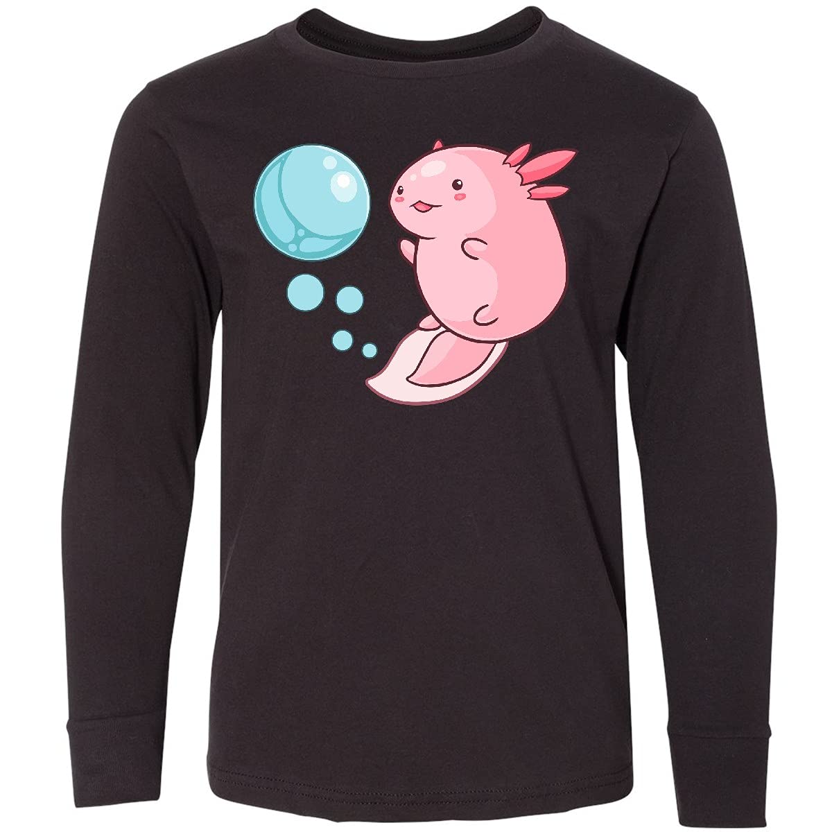 Cute Axolotl and Bubbles Heart Print Long Sleeve T-Shirt for Kids - Soft & Comfortable Youth Top for School, Playdates & Casual Wear