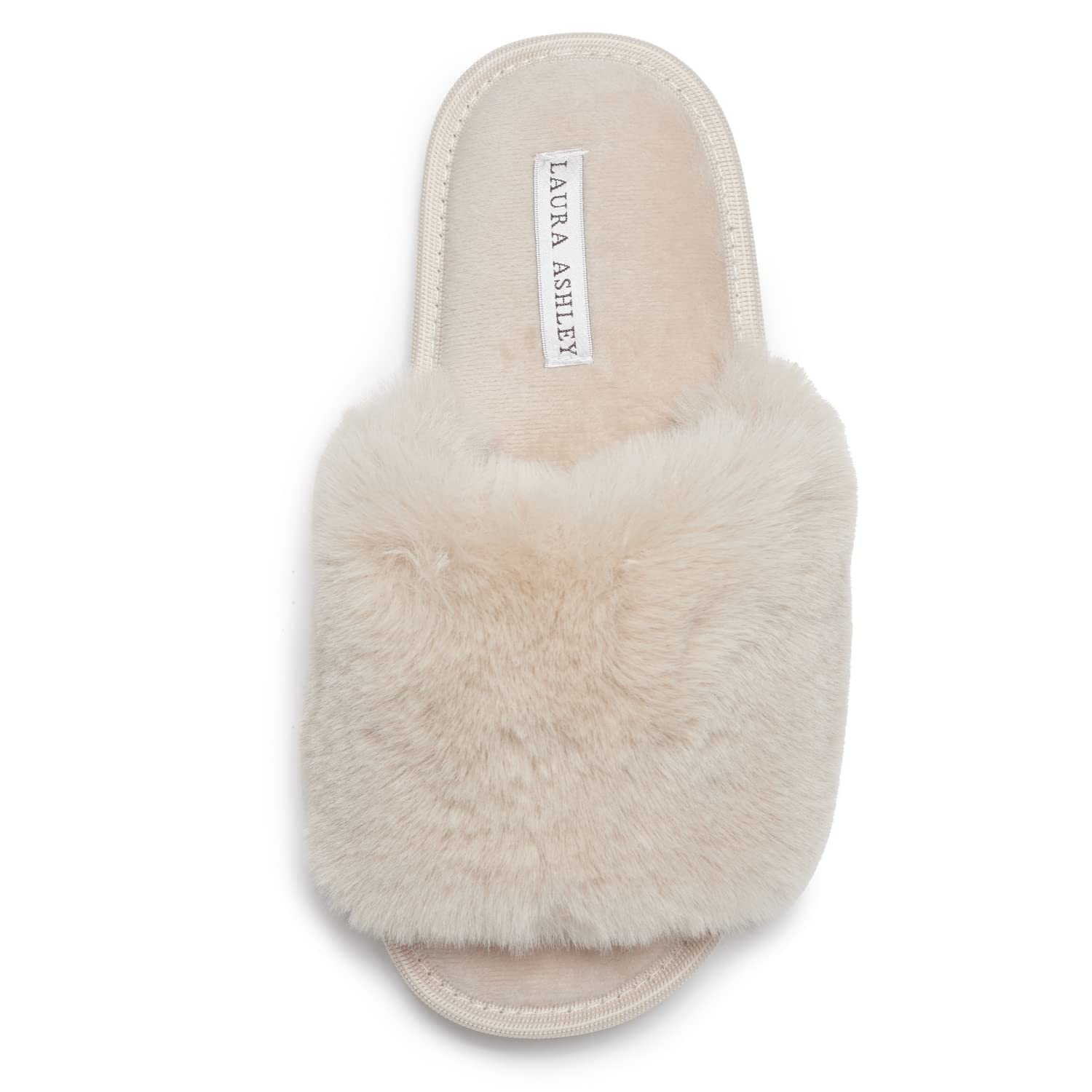 Laura Ashley Women's Soft Plush Memory Foam Slide Slippers - Fuzzy Open-Toe Faux Fur Indoor House Shoes for Cozy Comfort at Home, Bedroom & Lounge Wear