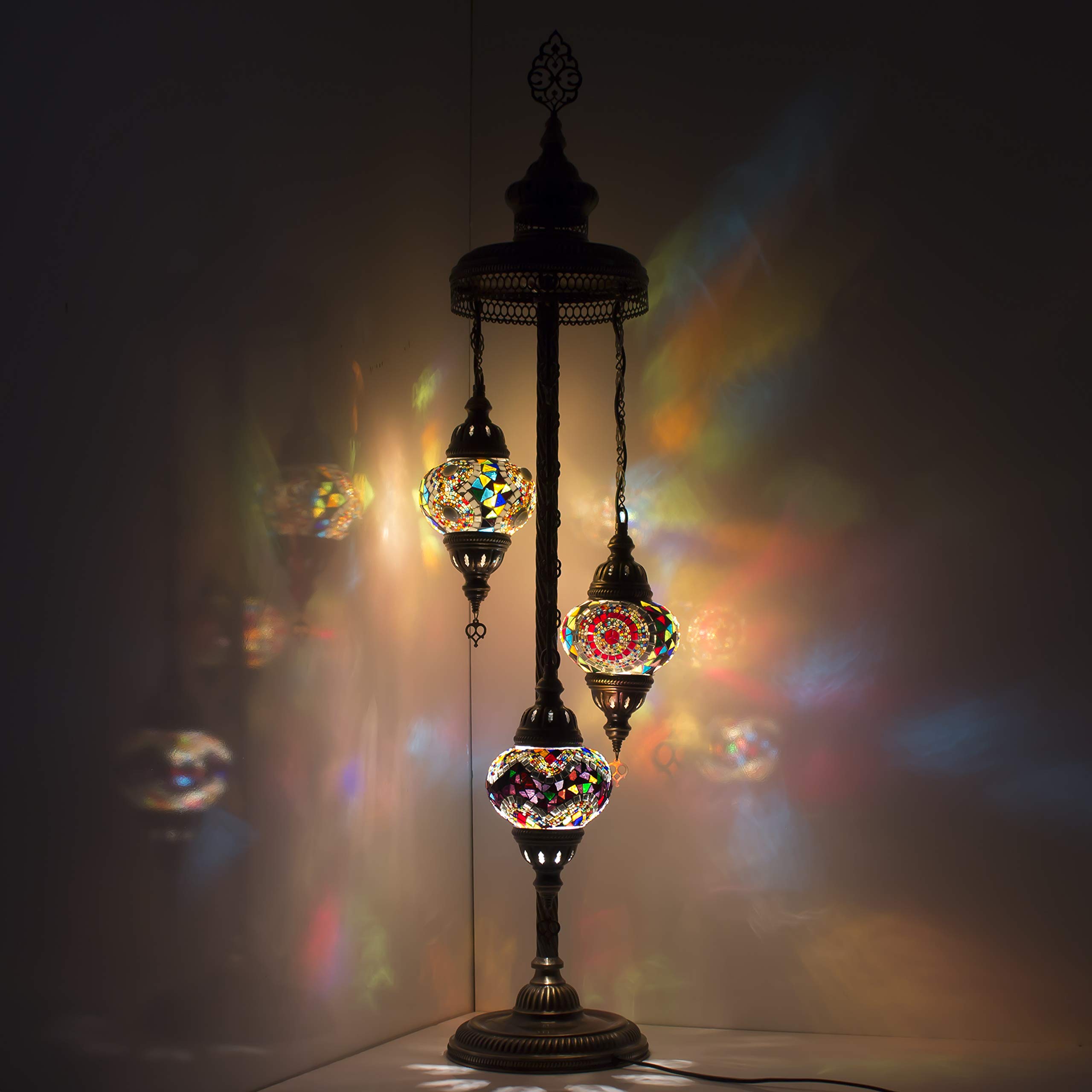 Elegant 3-Ball Turkish Moroccan Tiffany Style Ottoman Floor Lamp with 3 Glass Globes - Perfect for Living Room, Bedroom, and Office Decor