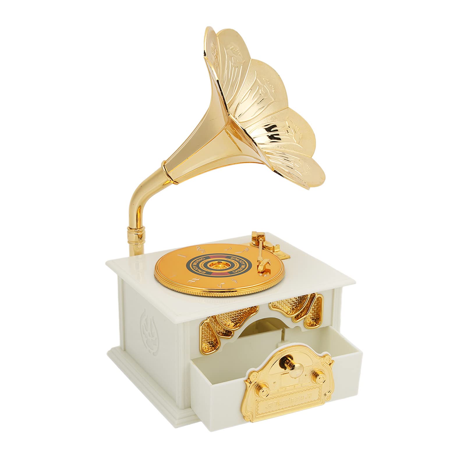 Vintage Golden Horn Music Box - Clear Small Musical Jewelry Box for Wedding, Birthday, Anniversary Gifts | Perfect for Romantic Proposals, Home Decor & Special Occasions
