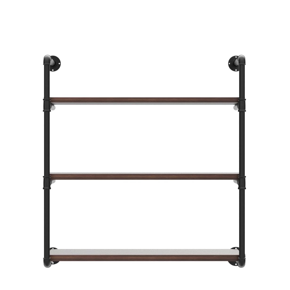 Industrial Pipe Shelving Wall Mounted - 30 Inch Rustic Metal Floating Shelves with Real Wood - Steampunk Bookshelf for Farmhouse Kitchen & Bar (3 Tier) - Perfect for Home Office, Living Room & Bedroom Storage