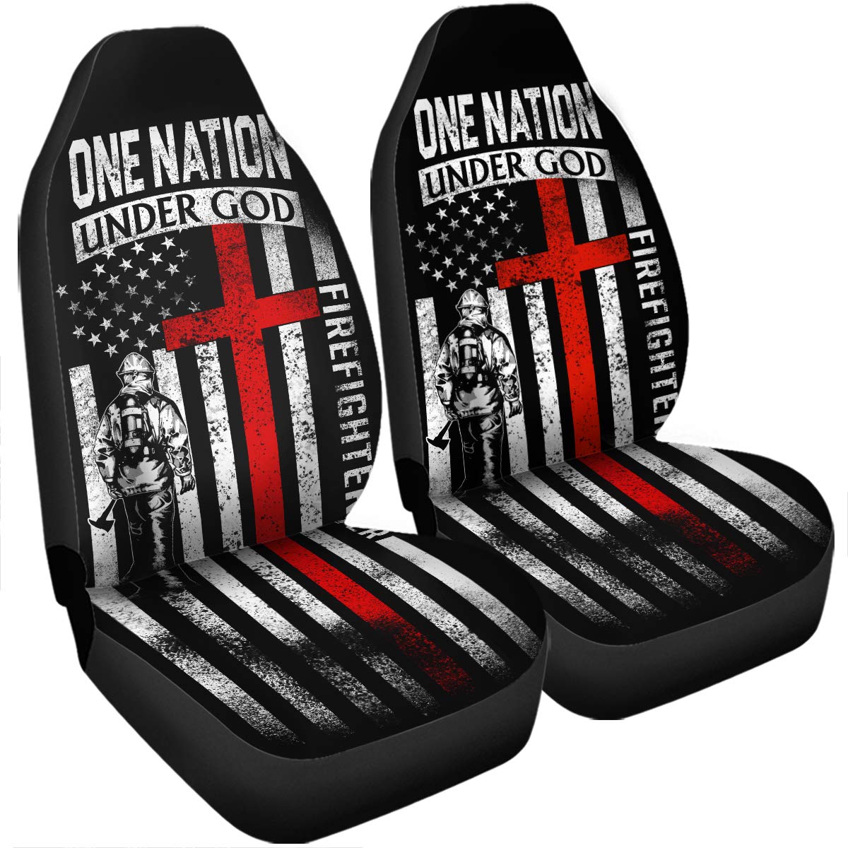 Thin Red Line Firefighter American Flag Car Seat Covers - Universal Fit for Most Cars, SUVs & Trucks | Patriotic One Nation Under God Design | Durable & Stylish Car Accessories for Everyday Use & Road Trips