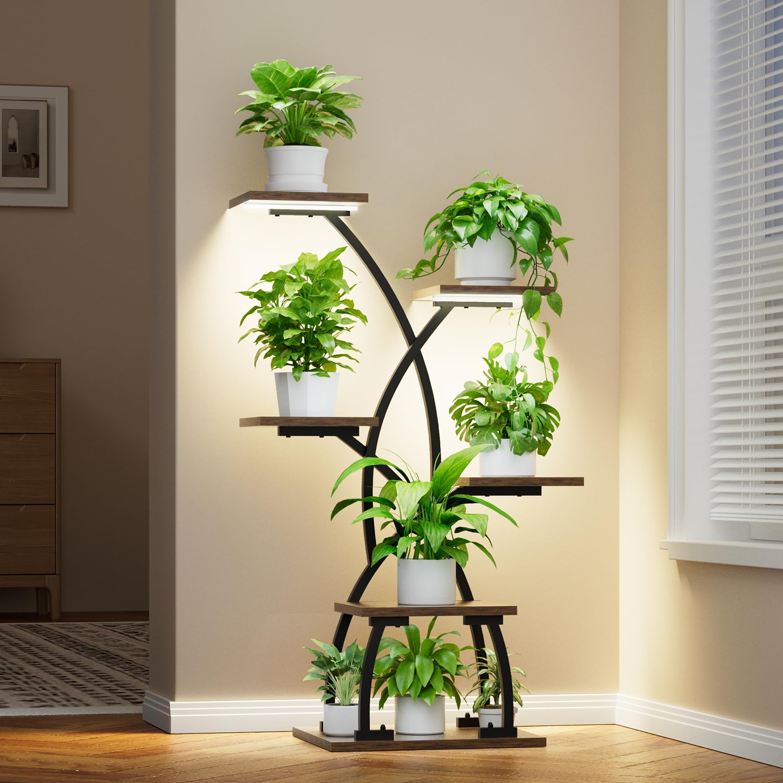 JUSTOGO 6-Tier Metal Plant Stand with Grow Lights - 36