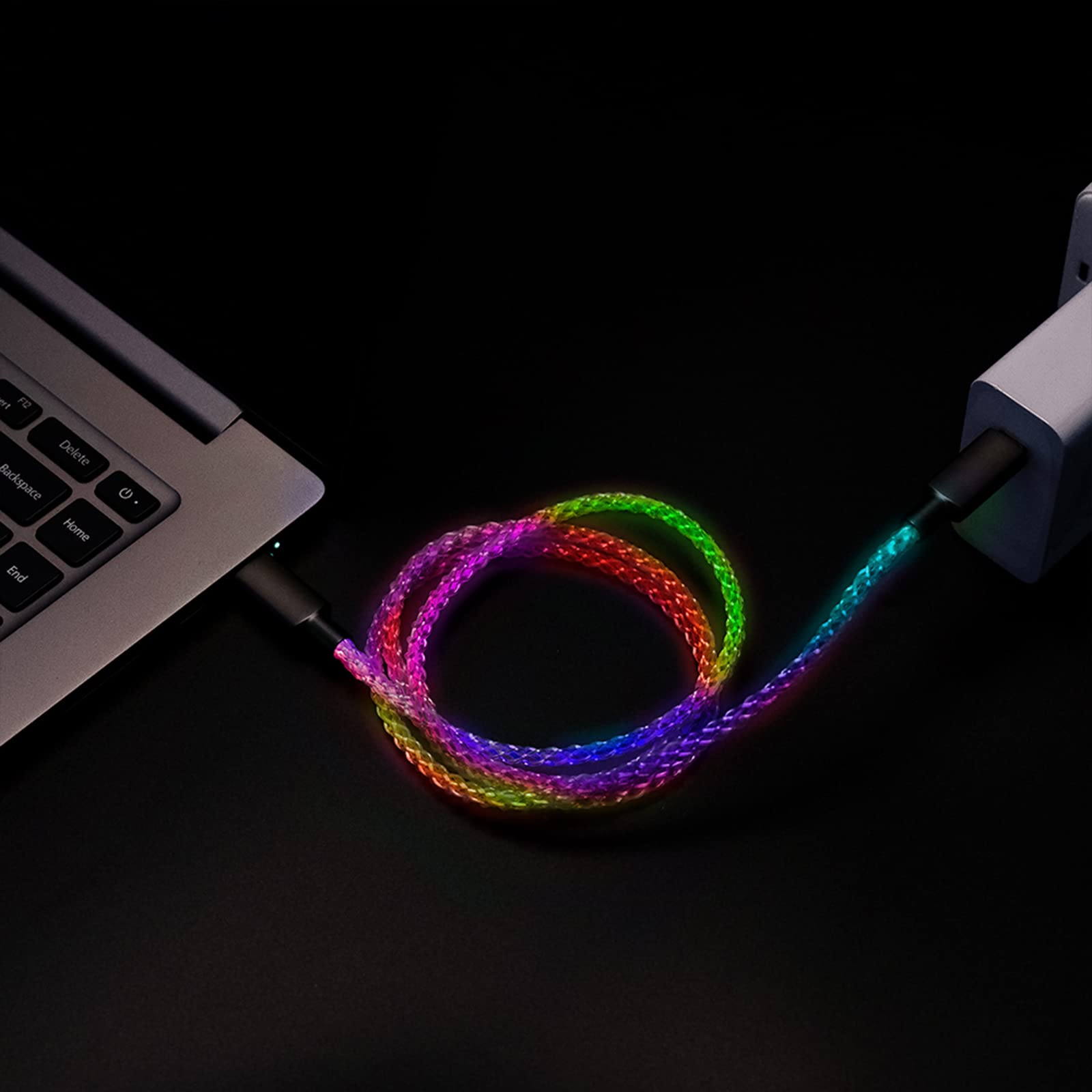 RGB USB C to USB C Fast Charging Cable 60W PD - Compatible with Samsung Galaxy S24/S23/A15/A25/A35/A55 & All Type C Devices - LED Light for Car & Night Use