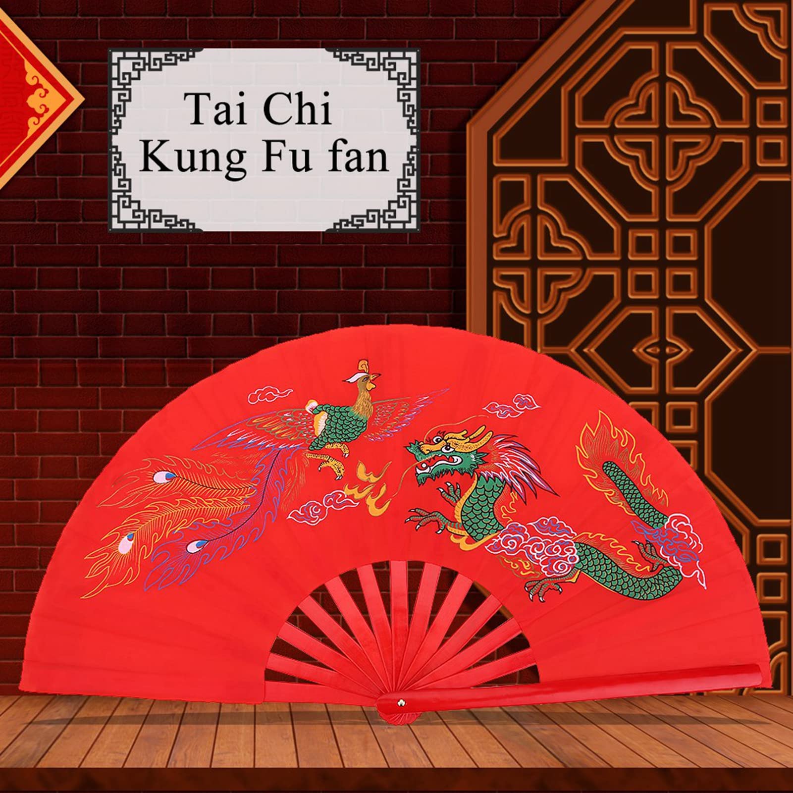 Pwshymi Decorative Folding Bamboo Fan - Chinese Handheld Silk Fan for Tai Chi, Kung Fu, Wushu Dance Practice - Traditional Martial Arts Training Fan - Perfect for New Year Gifts, Cultural Events & Home Decor