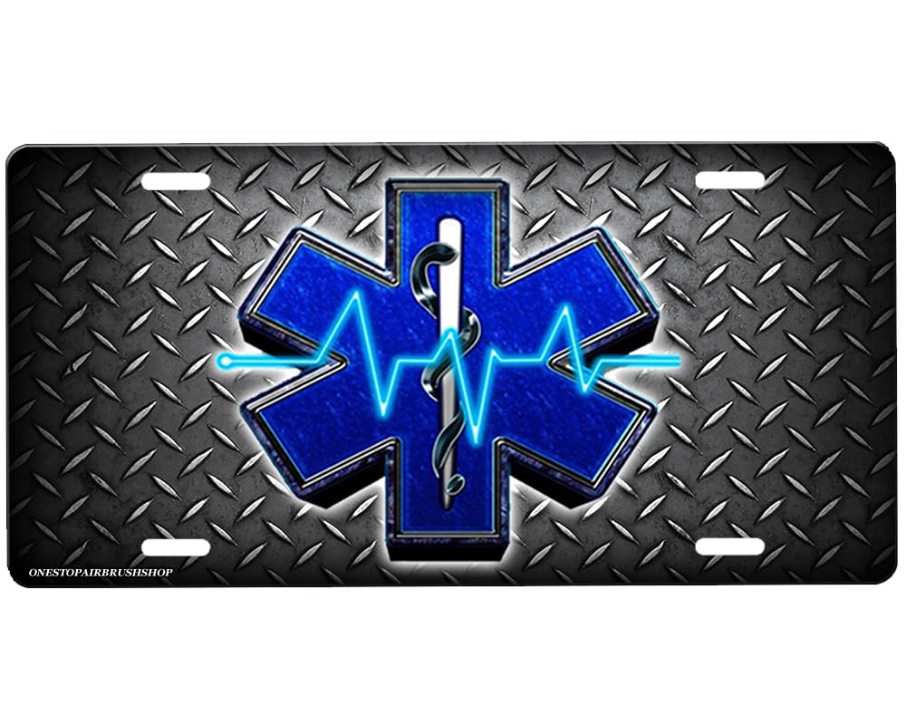 Custom EMS EMT Front License Plate with Personalized Background - Perfect for First Responders, Police, Firefighters & Emergency Vehicles