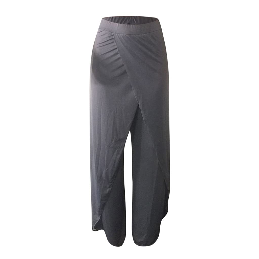 WPYYI Women's High Waisted Wide Leg Yoga Pants - Stretchy Lounge Pants for Workout, Dance & Casual Wear - Plus Size Loose Fit Trousers with Side Splits - Gray Medium - Perfect for Yoga, Gym, Running & Everyday Comfort