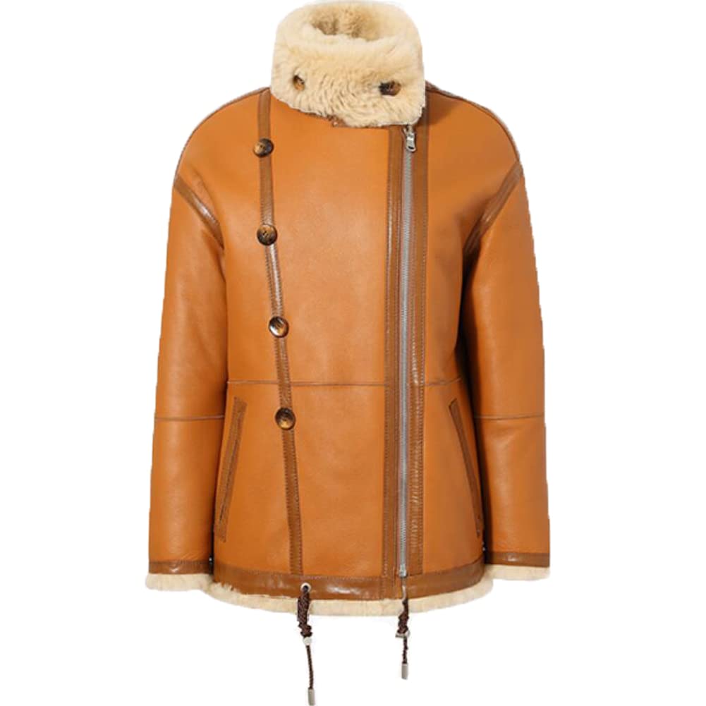 Denny&Dora Women's Shearling Aviator Jacket - Genuine Sheepskin & Fur Coat, Natural Leather Winter Coat for Women | Warm Winter Fashion, Outdoor Activities, Casual & Streetwear Style
