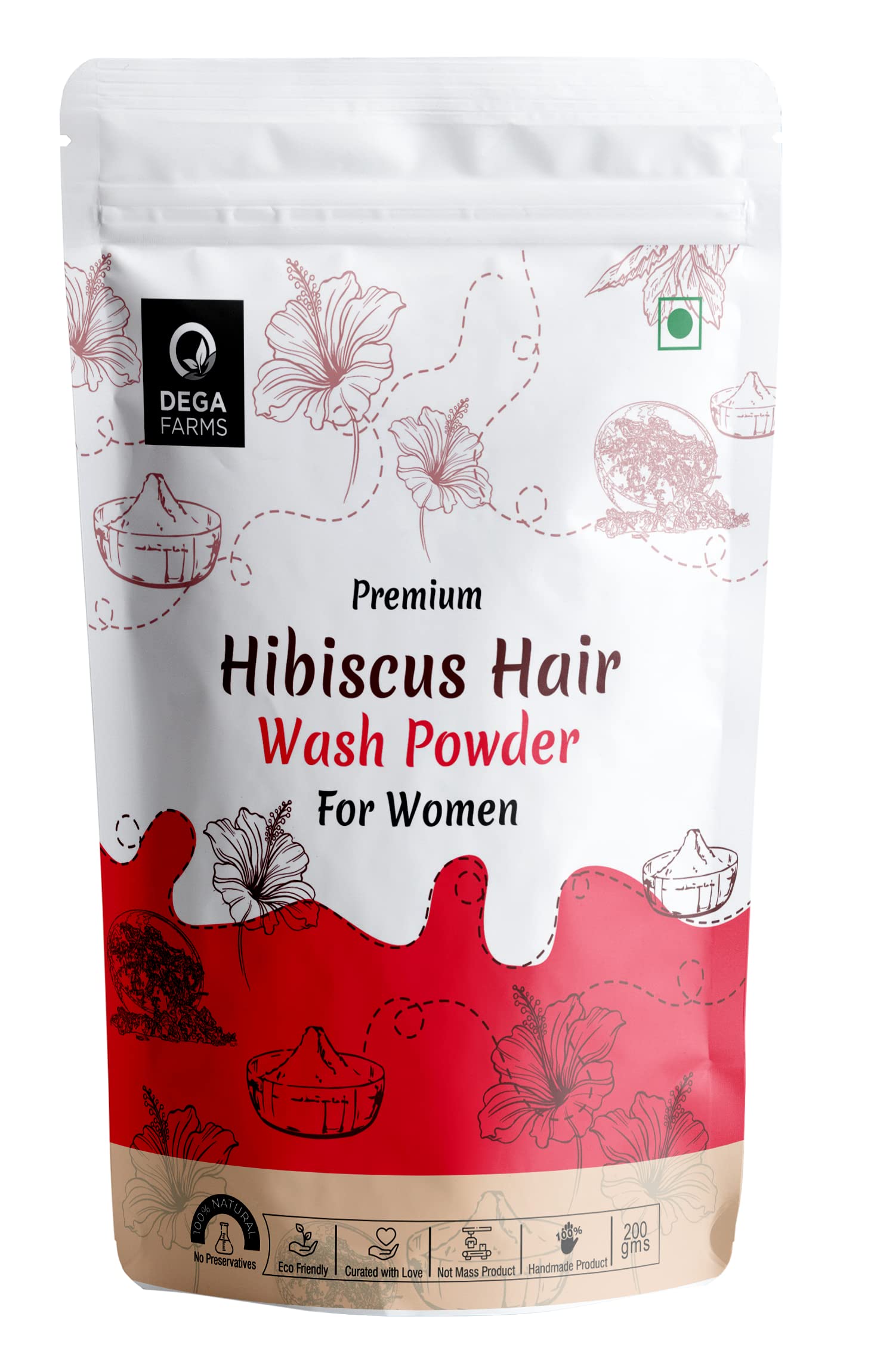Organic Hibiscus Hair Wash Powder for Women - 200g Natural Herbal Shampoo for Hair Growth & Scalp Care - Ideal for Dry, Damaged Hair & Daily Hair Care Routine