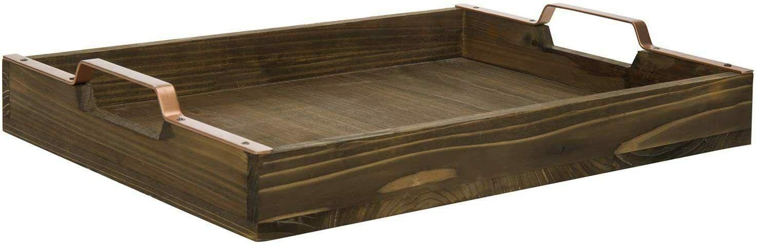 16-inch Burnt Wood Breakfast Serving Tray with Copper Metal Handles - Multi-Purpose Laptop Stand, Coffee Table Tray & Bed Tray - Perfect for Breakfast in Bed, Home Office & Living Room Decor