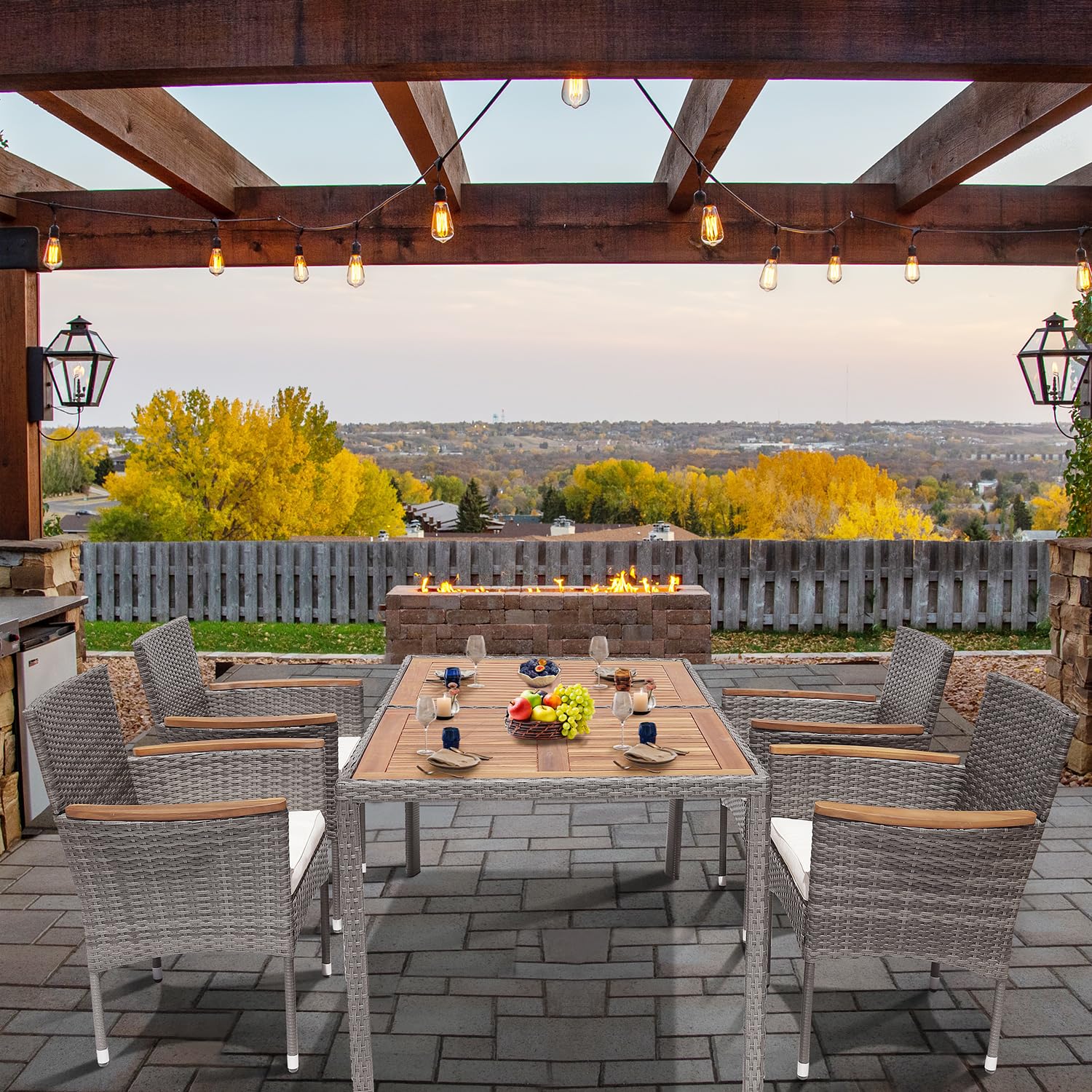 5-Piece Outdoor Patio Dining Set with Table and 6 Chairs - Waterproof Grey Patio Furniture for Backyard, Garden, Poolside & Deck - Perfect for Outdoor Entertaining & Relaxation