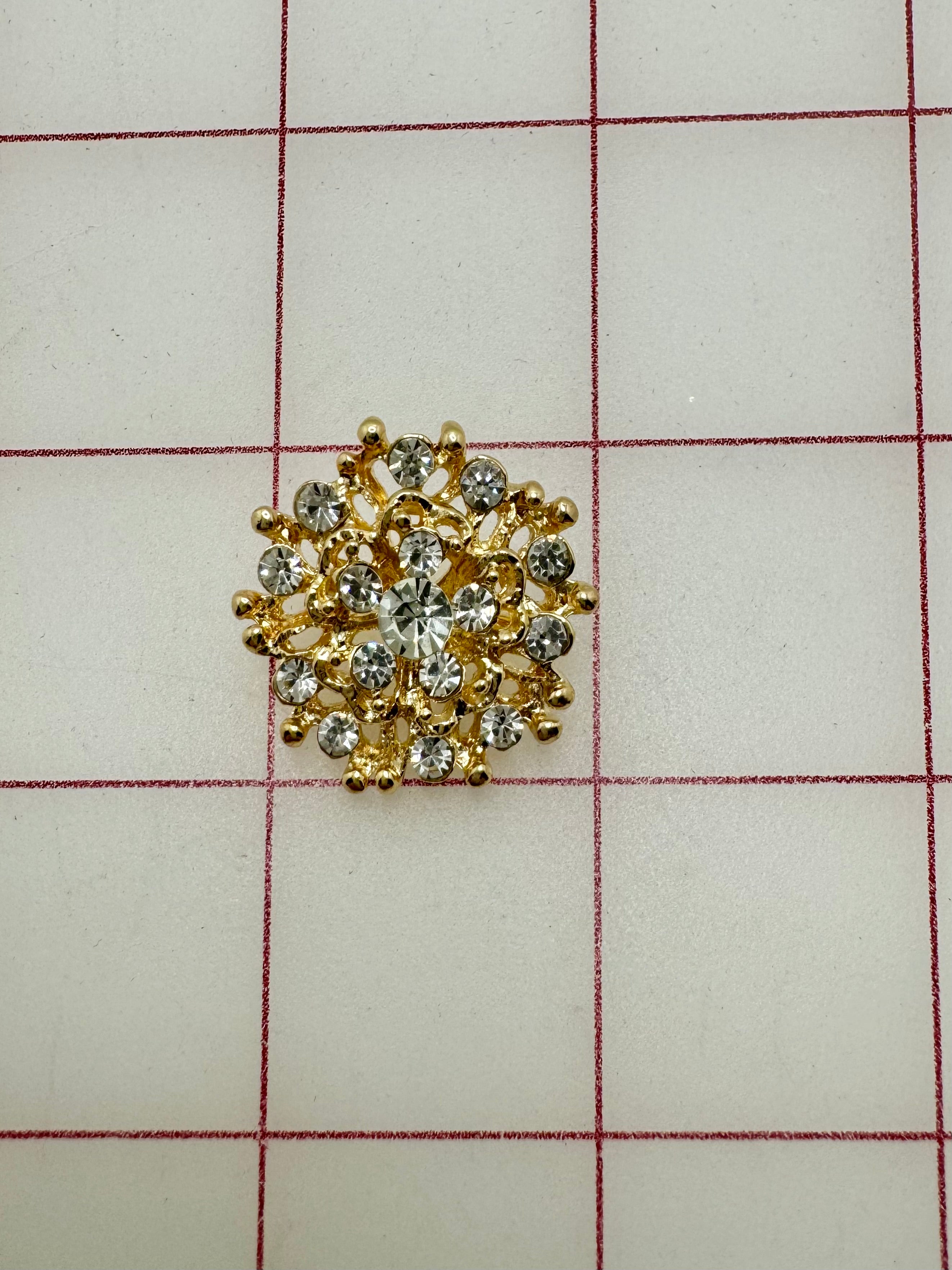 Decorative Gems Rhinestone Brooch & Tiara Embellishments - Crystal & Gold Accents (0.75-1 inch) for Wedding, Prom & DIY Craft Accessories