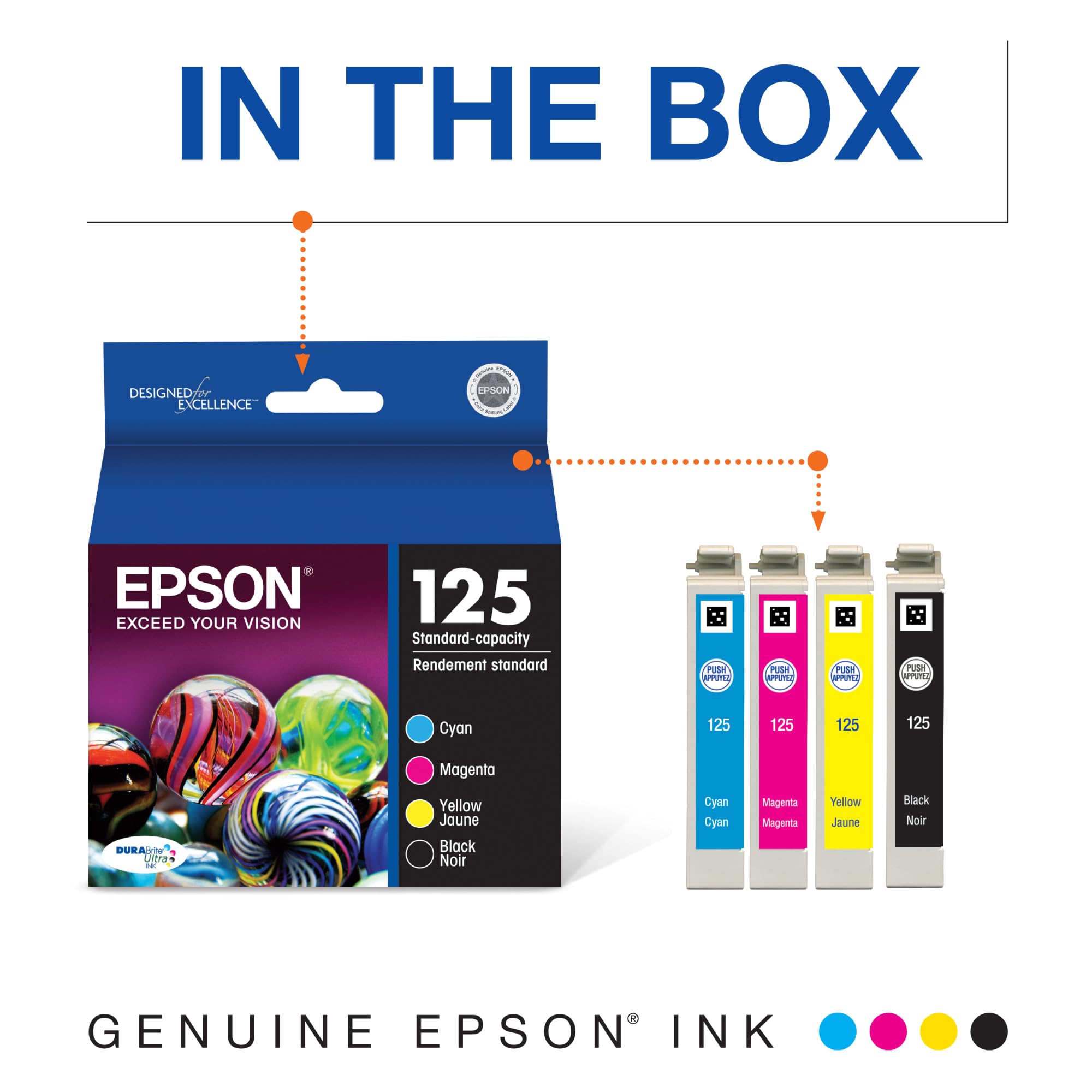 Epson 125 DURABrite Ultra Black & Color Ink Cartridge Combo Pack - Compatible with Stylus NX-125/NX-127/NX-130/NX-230/NX-420/NX-530/NX-625 & WorkForce WF-320/WF-323/WF-325/WF-520 Printers - Ideal for Home Office Printing, Documents & Photos