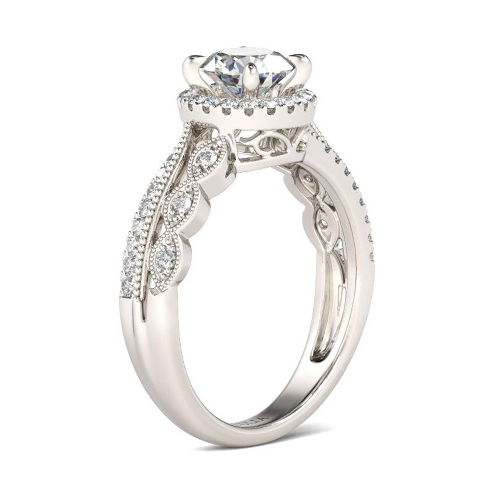 Jeulia JEWE0156 Beaded Halo Round Cut Sterling Silver Ring for Women - Elegant Engagement, Wedding, Anniversary or Birthday Gift for Wife, Girlfriend (Includes Jewelry Box) | Perfect for Proposals, Romantic Occasions & Special Celebrations
