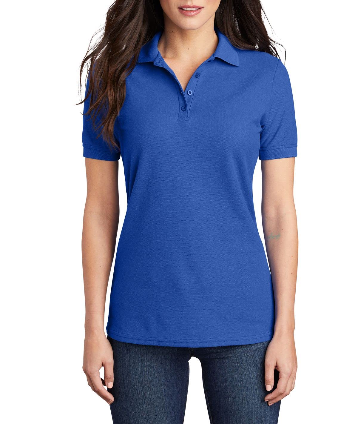 JustBlanks Women's Short Sleeve Polo Shirts - Regular Fit Pique Performance Top with 4 Buttons | Casual & Athletic Wear for Golf, Work & Everyday Outfits