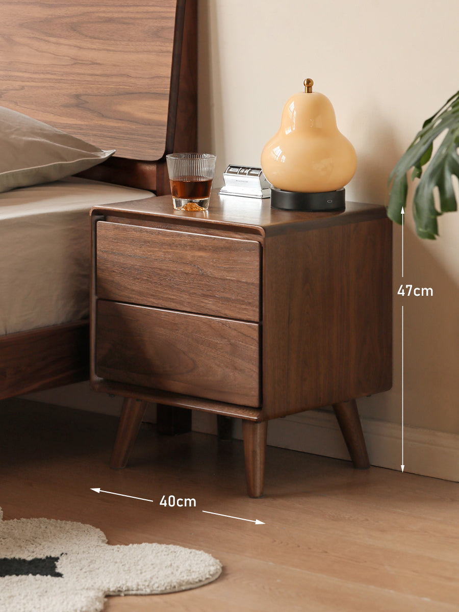 Solid Black Walnut Wood Classic Nightstand - Stylish Bedside Table for Bedroom, Living Room & Guest Room