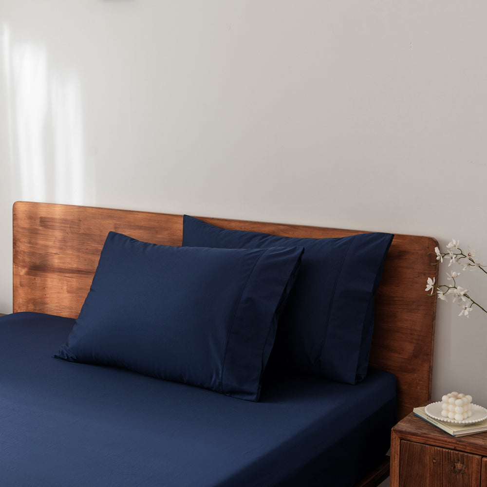 Premium 400 Thread Count Casey Cotton Sheet Set - Navy Blue Split Queen Size (40cm) for Ultimate Comfort & Luxury Bedding | Perfect for Master Bedrooms, Guest Rooms & Vacation Homes