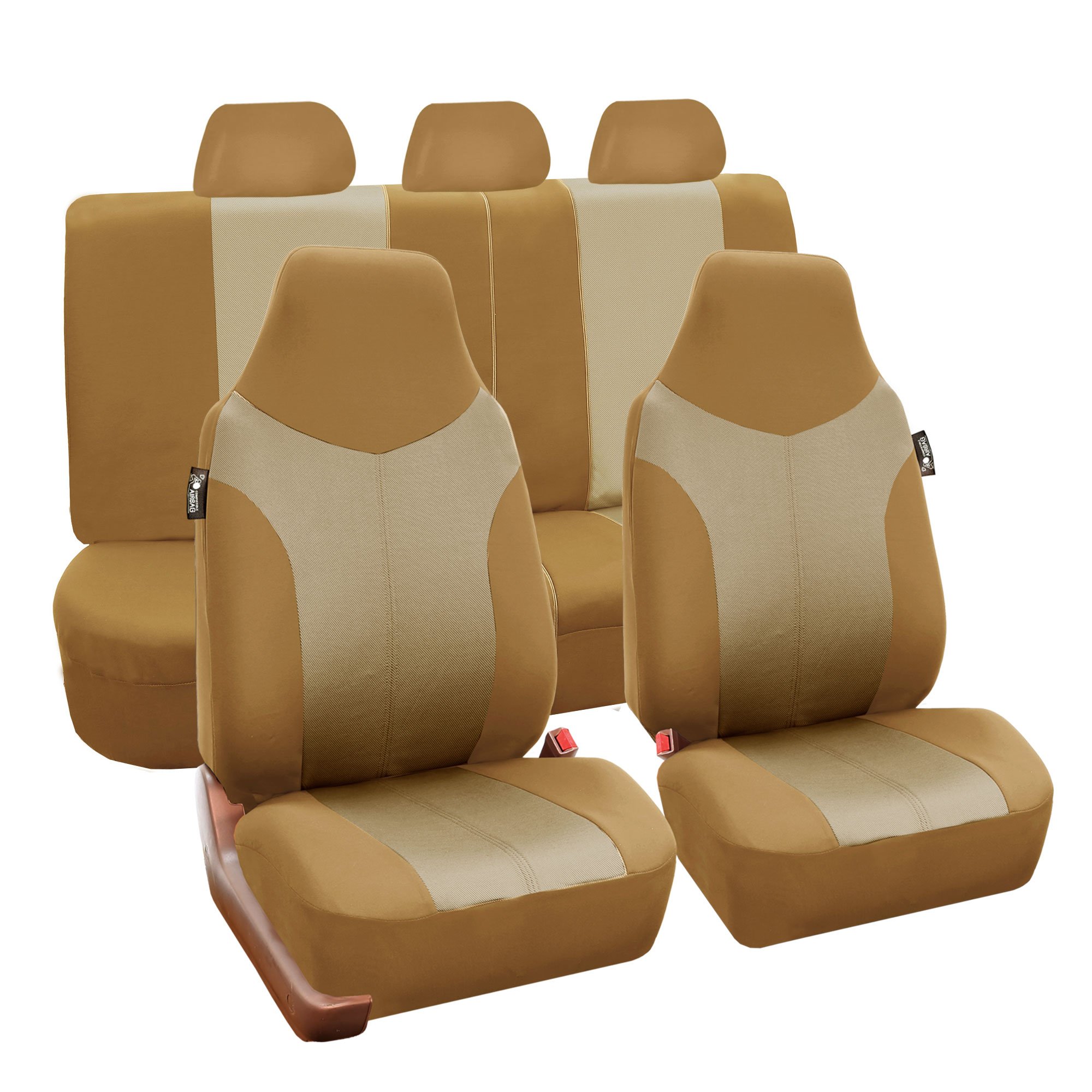 FH Group Universal 1-Piece Car Seat Covers - Premium Beige Twill Fabric, Front Split Bench & Rear Seat Protection | Airbag Compatible, Non-Slip Grip for SUVs & Sedans | Perfect for Daily Commutes, Road Trips & Family Protection