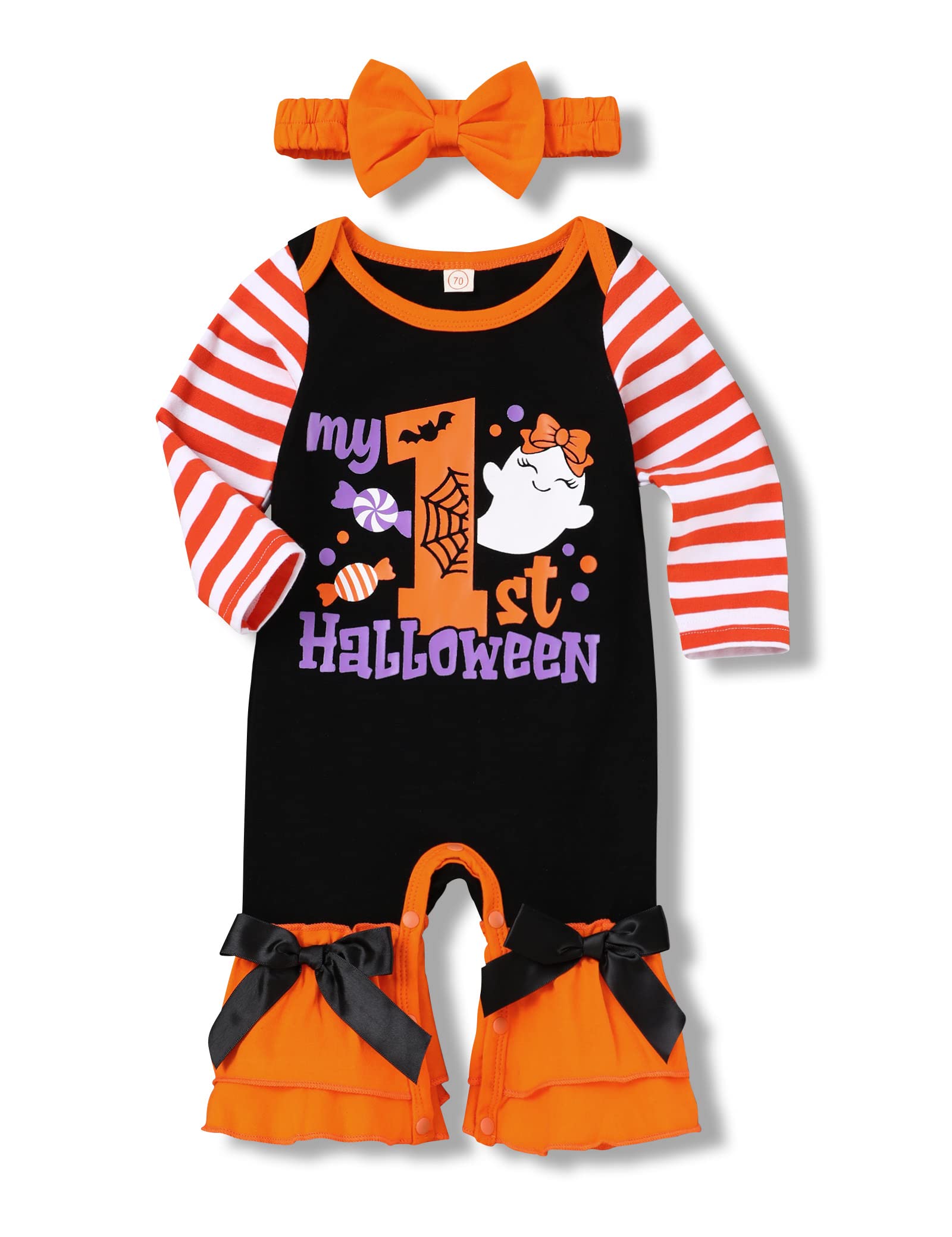TUEMOS My First Halloween Outfits for Baby Girls - Adorable Bodysuit with Matching Headband Set | Cute Halloween Costume for Infants & Toddlers | Perfect for Trick-or-Treating, Photo Shoots & Halloween Parties