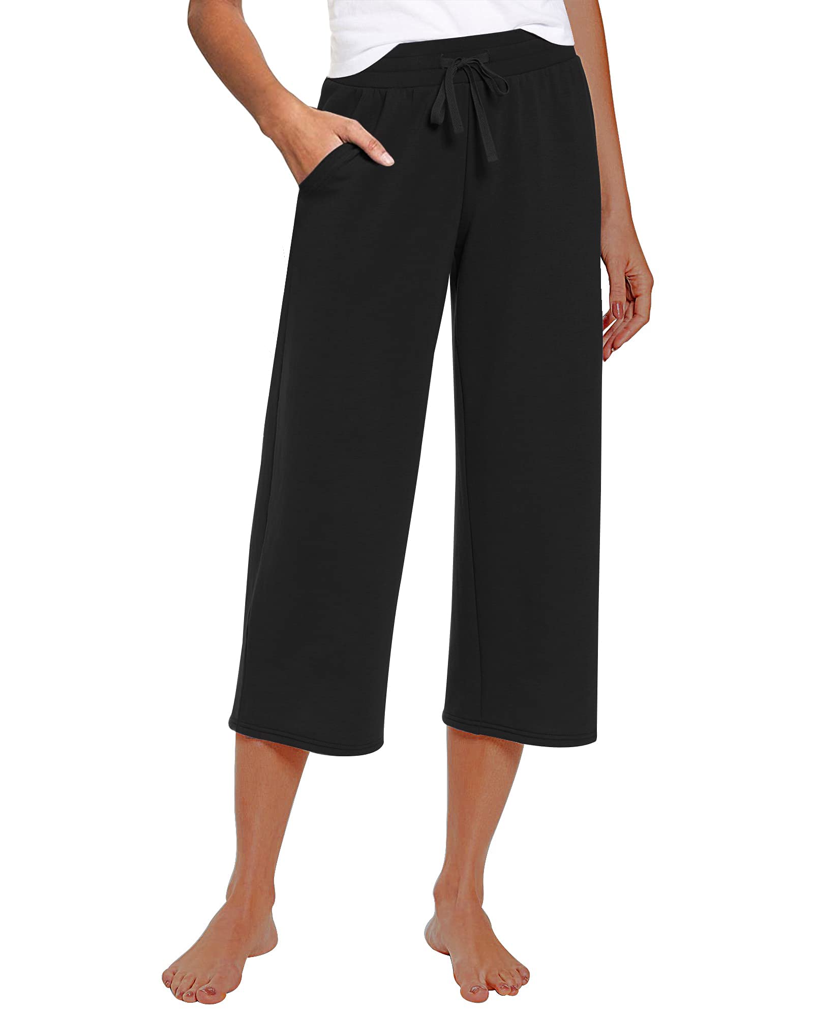 RESHE Women's Capri Yoga Pants - Loose Soft Comfortable Workout Sweatpants with Drawstring & Pockets for Yoga, Running, Gym, Lounge & Casual Wear
