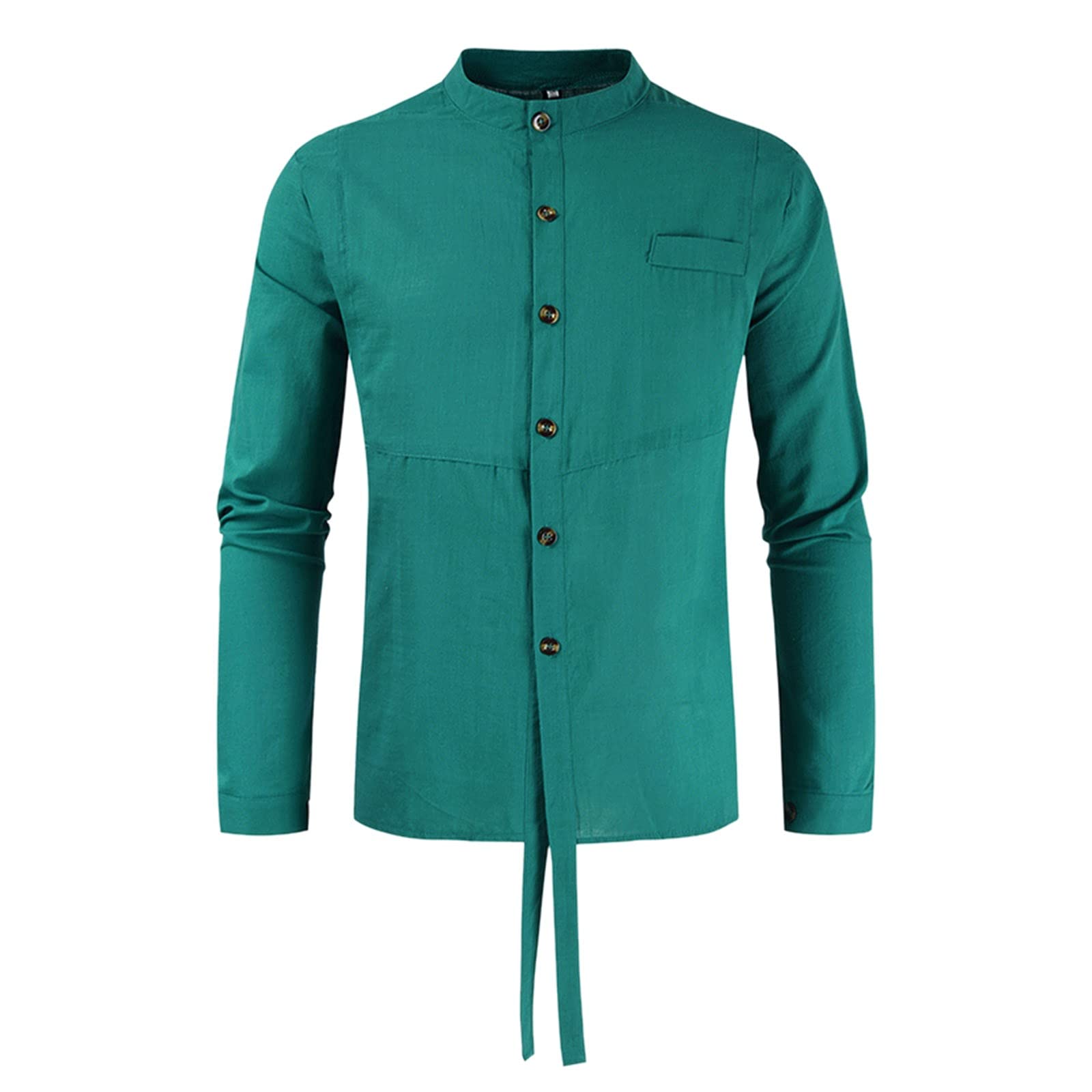 Men's Regular Fit Solid Color Stand Collar Long Sleeve Button Down Shirt - Casual Office Wear & Business Formal Attire