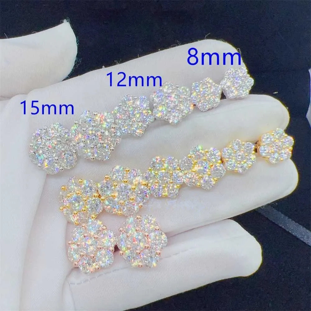 8mm Moissanite Flower Earrings - VVS Iced Out Cubic Zirconia Studs for Women - Perfect for Parties, Weddings & Everyday Elegance
