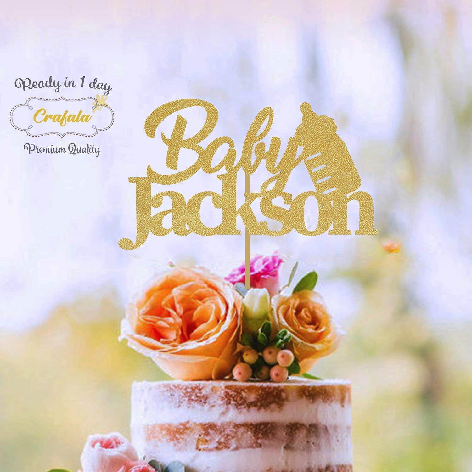 Personalized Baby Name Cake Topper - Custom First Birthday Cake Decorations with Gold Glitter - Perfect for 1st Birthday Parties, Baby Showers & Gender Reveals