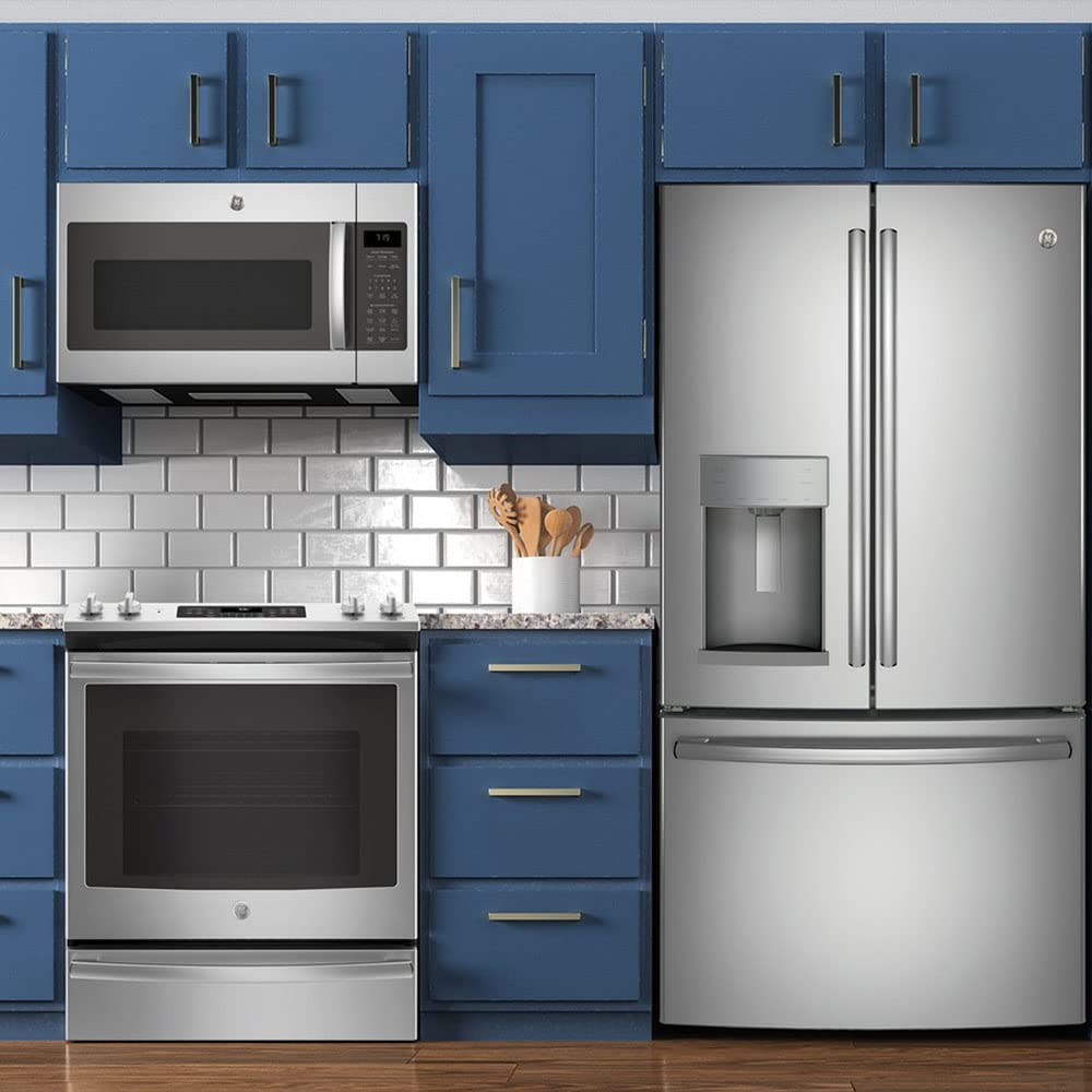 GE JVM7195SKSS 1.9 Cu. Ft. Over-the-Range Sensor Microwave Oven in Stainless Steel with 2-Year CPS Protection Plan - Perfect for Modern Kitchens & Small Spaces