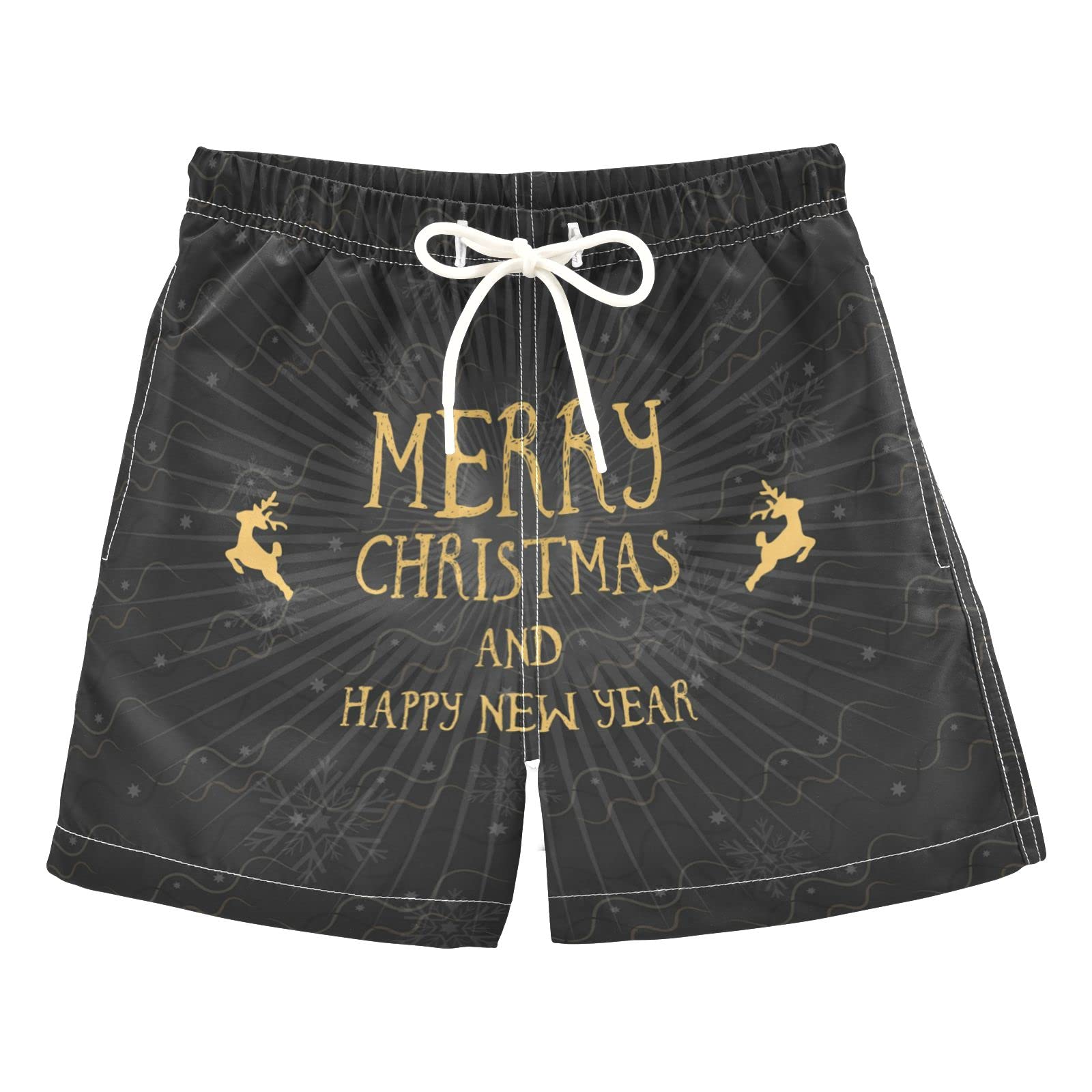 AMICHIC Boys Christmas Letters Swim Trunks - Quick Dry Swim Shorts with Mesh Lining & Adjustable Waist for Beach, Pool & Summer Vacation Fun