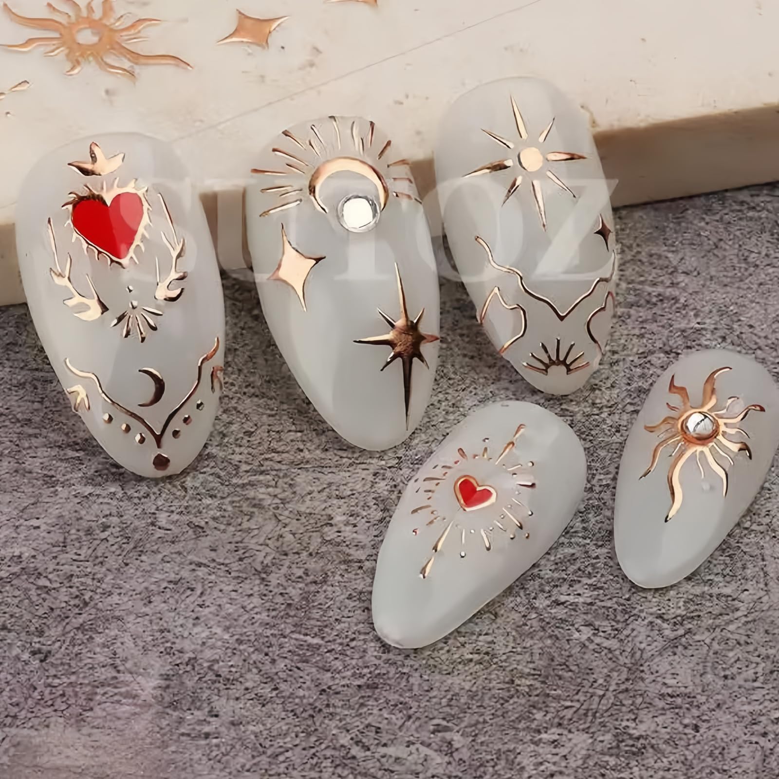 9 Sheets Self-Adhesive Nail Stickers, Butterfly Star Moon Sun Nail Art Decals, Gold Silver Manicure Design DIY Stickers for Women & Girls - Perfect for Parties, Weddings, and Everyday Nail Art