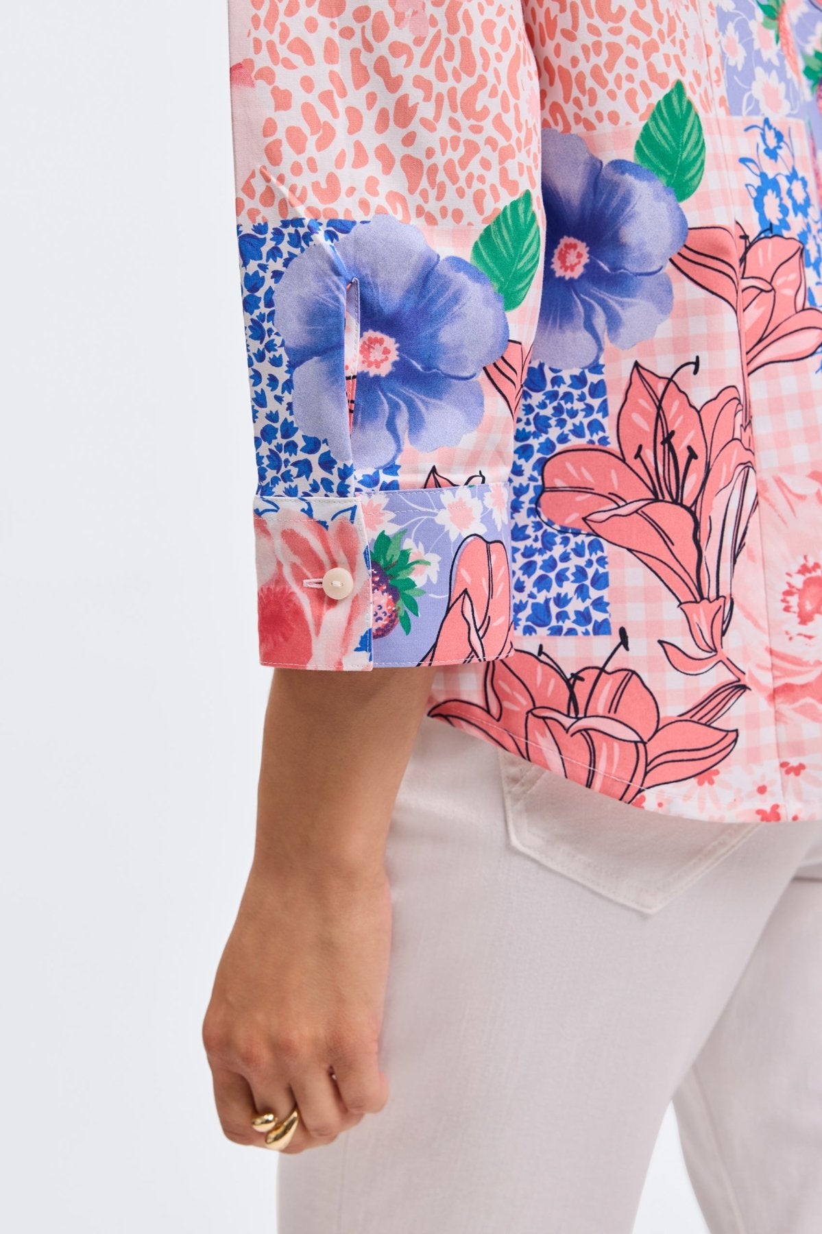 June Springtime Collage 3/4 Sleeve Blouse - Women's Floral Print Casual Top for Spring & Summer Outfits | Perfect for Office, Date Night & Weekend Wear