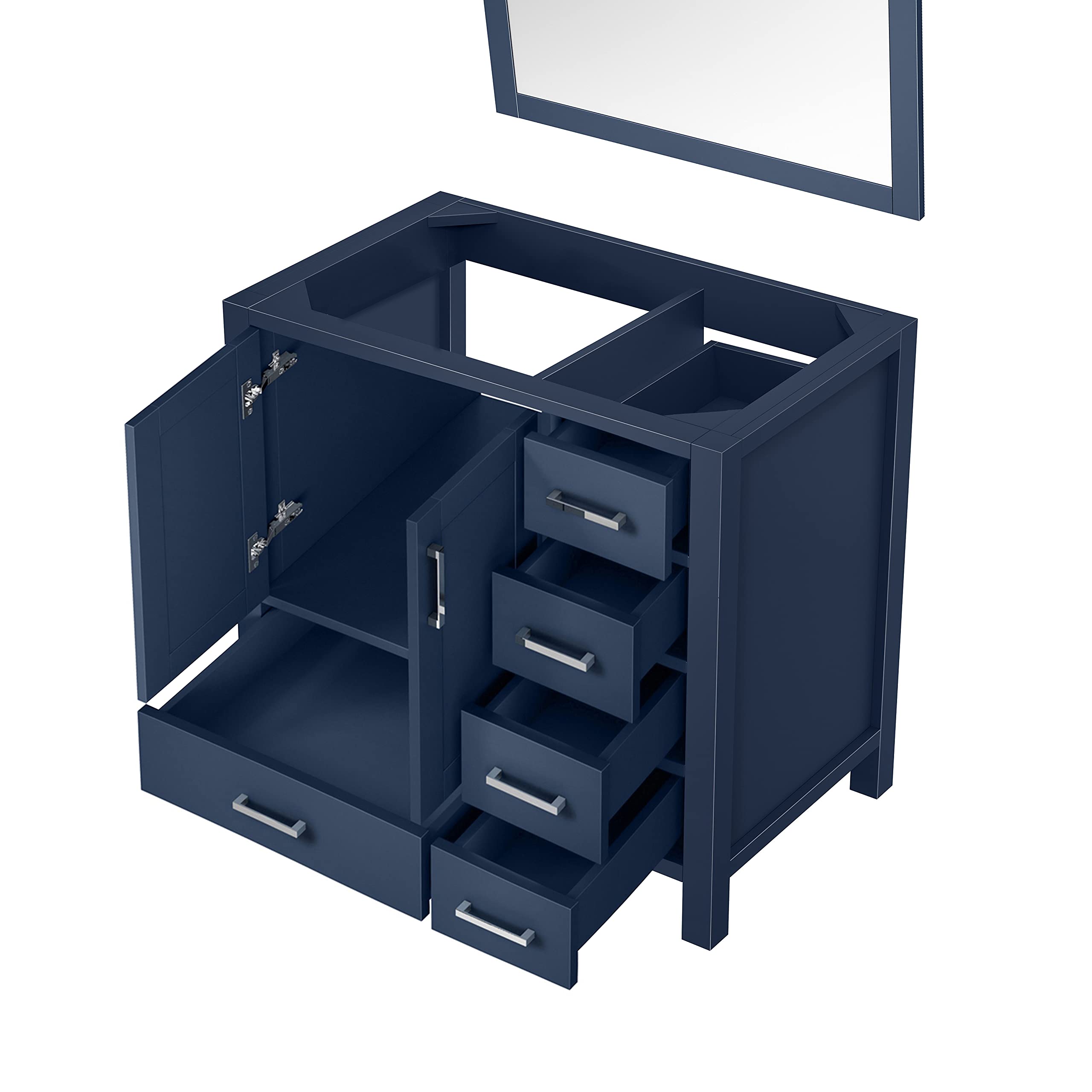 Jacques 36 Inch Wide x 22 Inch Deep Left Offset Navy Blue Bathroom Vanity Set with 34 Inch Mirror - Perfect for Modern Master Bathrooms & Guest Bath Suites