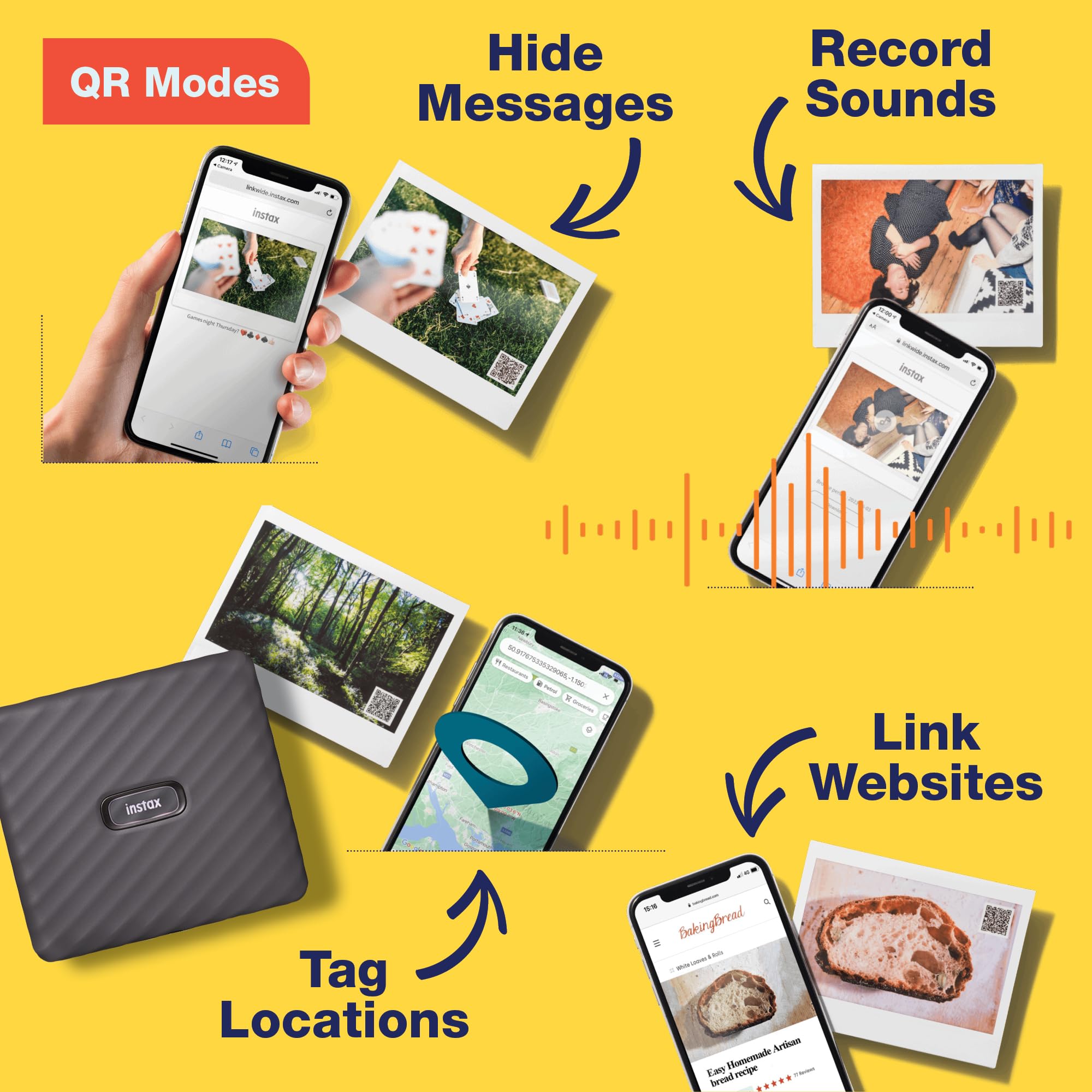 Fujifilm Instax Link Wide Instant Photo Printer - Print Polaroid-Style Photos in Ash White | Perfect for Travel, Parties & Scrapbooking