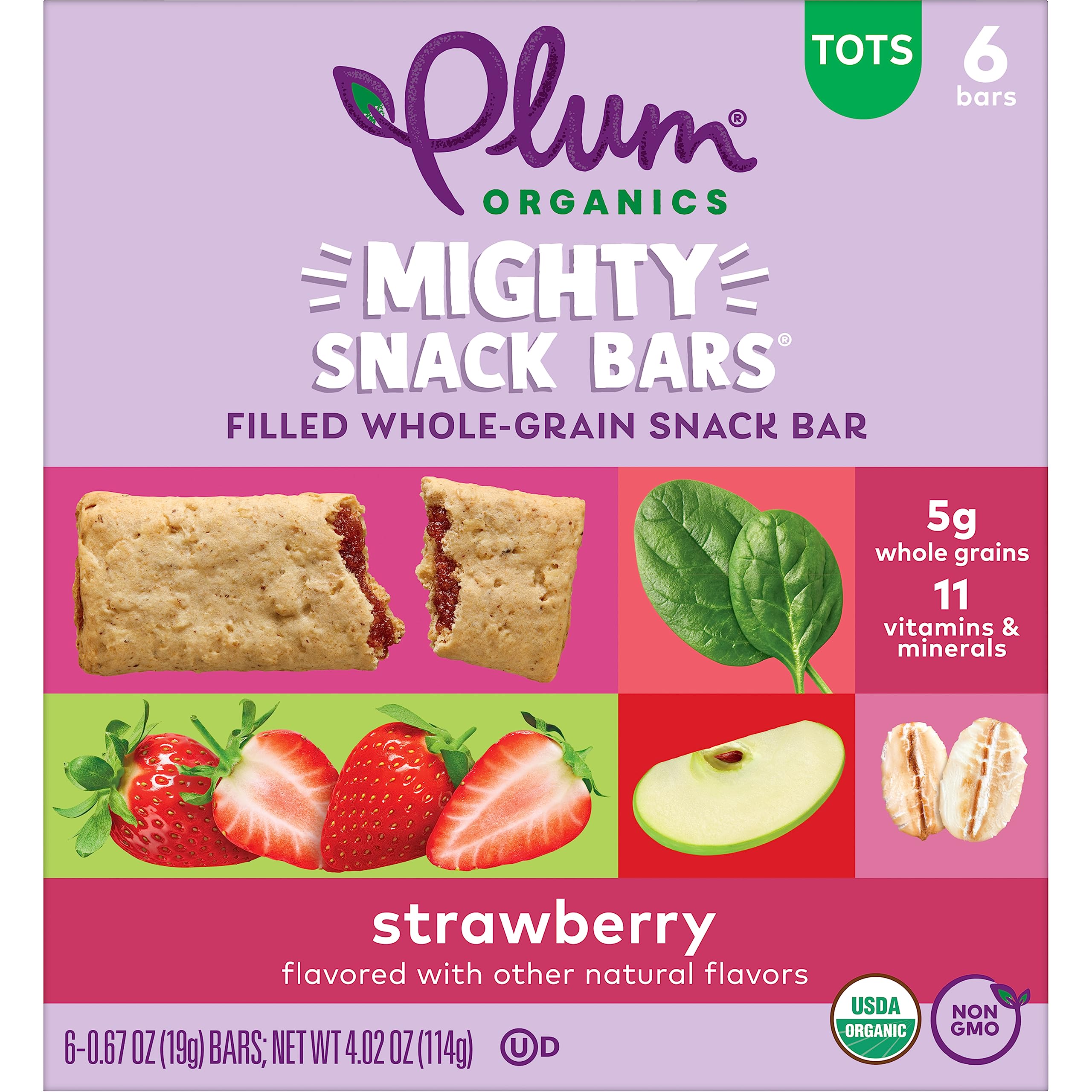 Organic Plum Mighty Snack Bars - Strawberry (6 Pack) - Healthy Toddler Snacks for On-the-Go